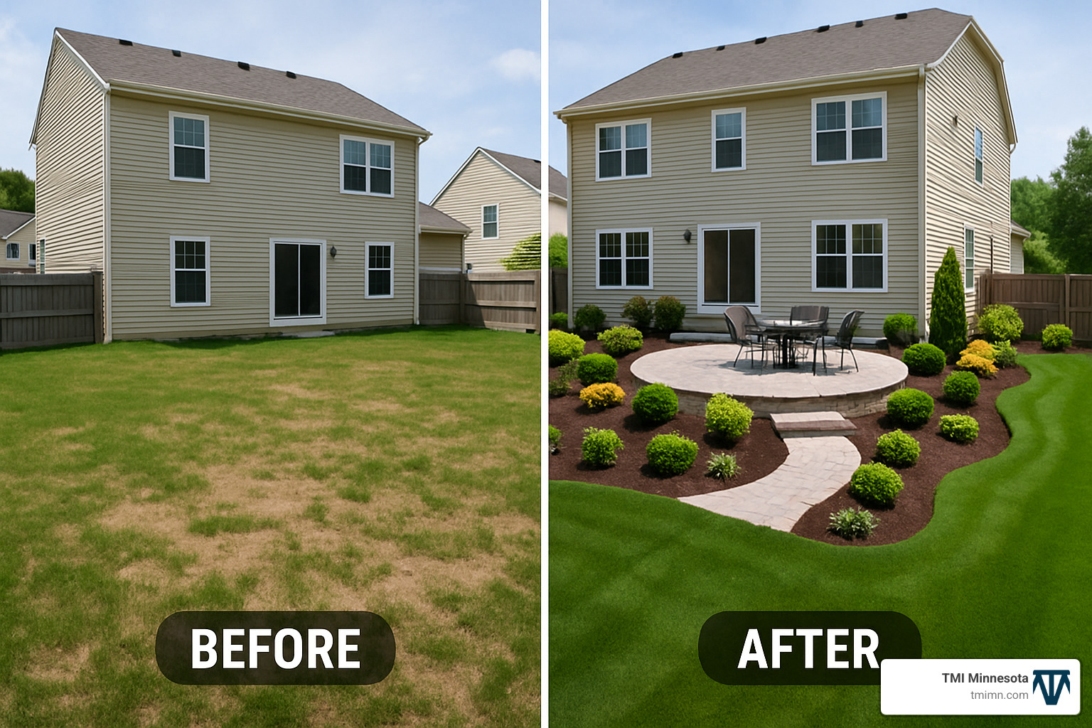 Before and after change of a backyard space - backyard designers near me