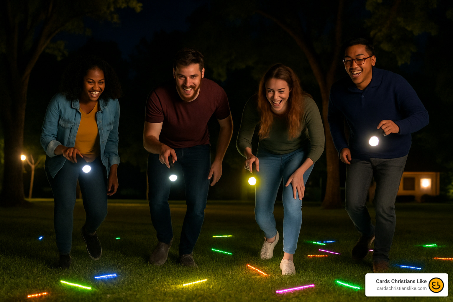 outdoor night game with glow sticks - adult christian party games