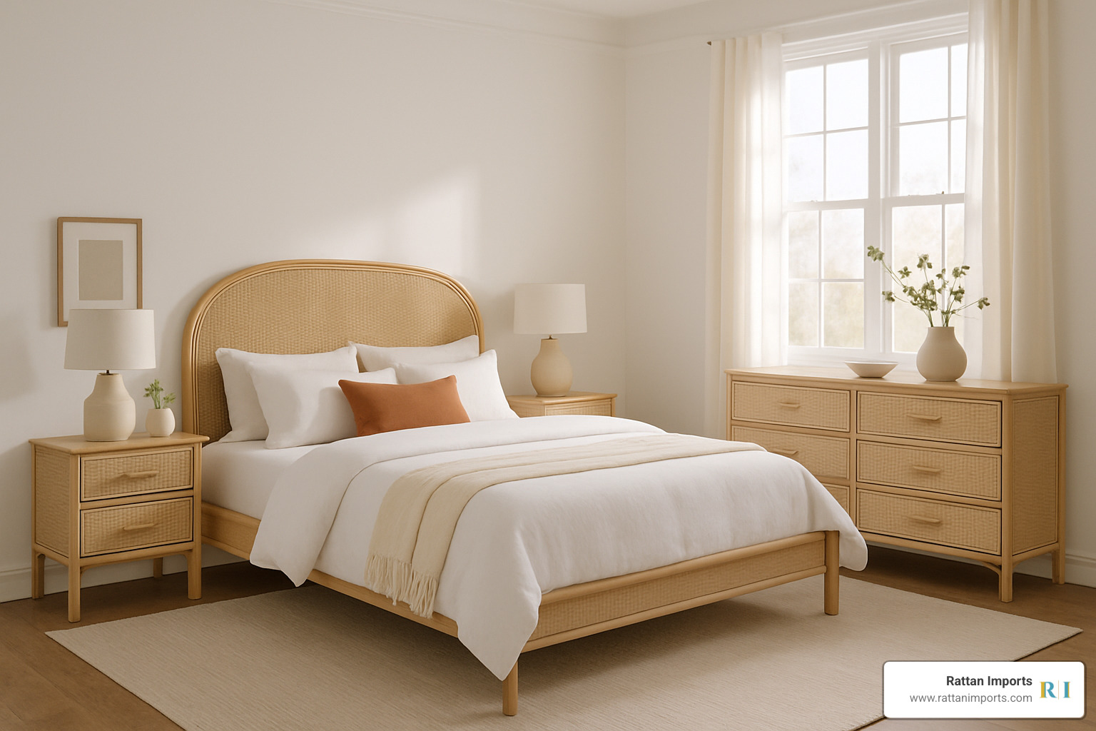 modern rattan bedroom set with neutral tones - rattan bedroom set