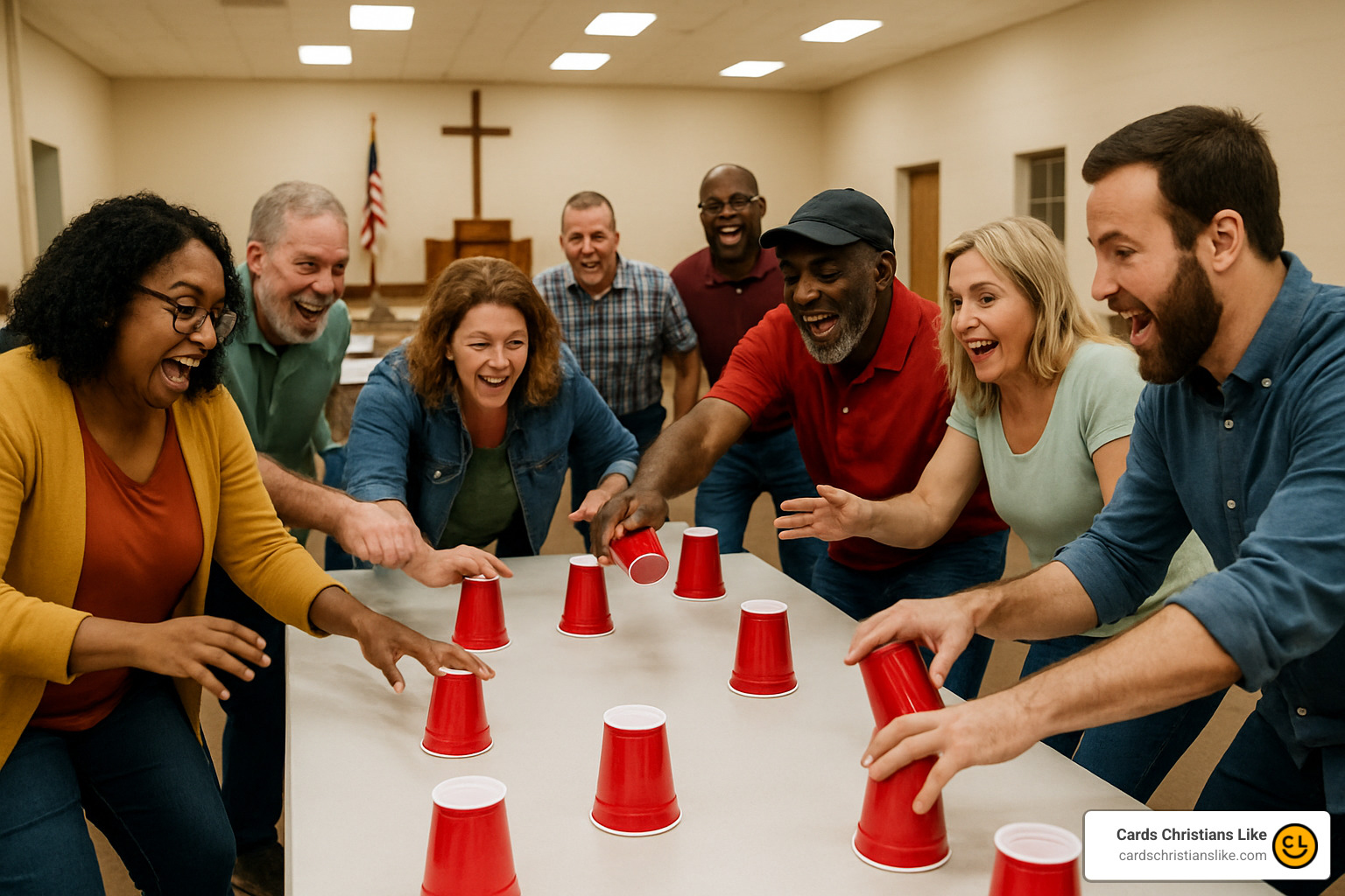 plastic cups game in action - adult christian party games