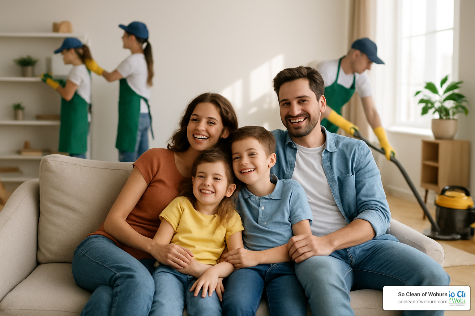 family enjoying free time while professionals clean their home - cleaning services medford ma