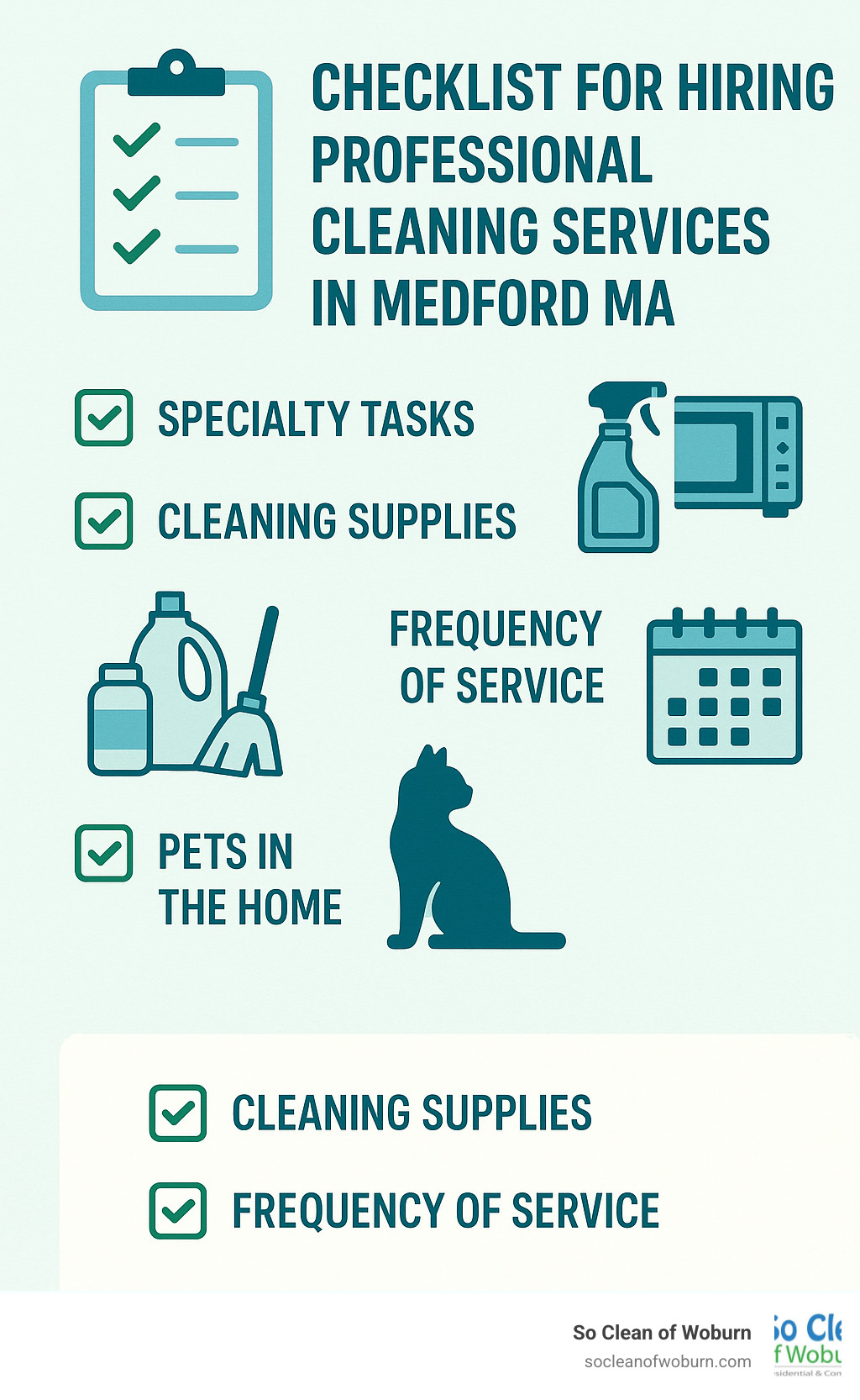 Checklist for hiring professional cleaning services in Medford MA - cleaning services medford ma infographic 