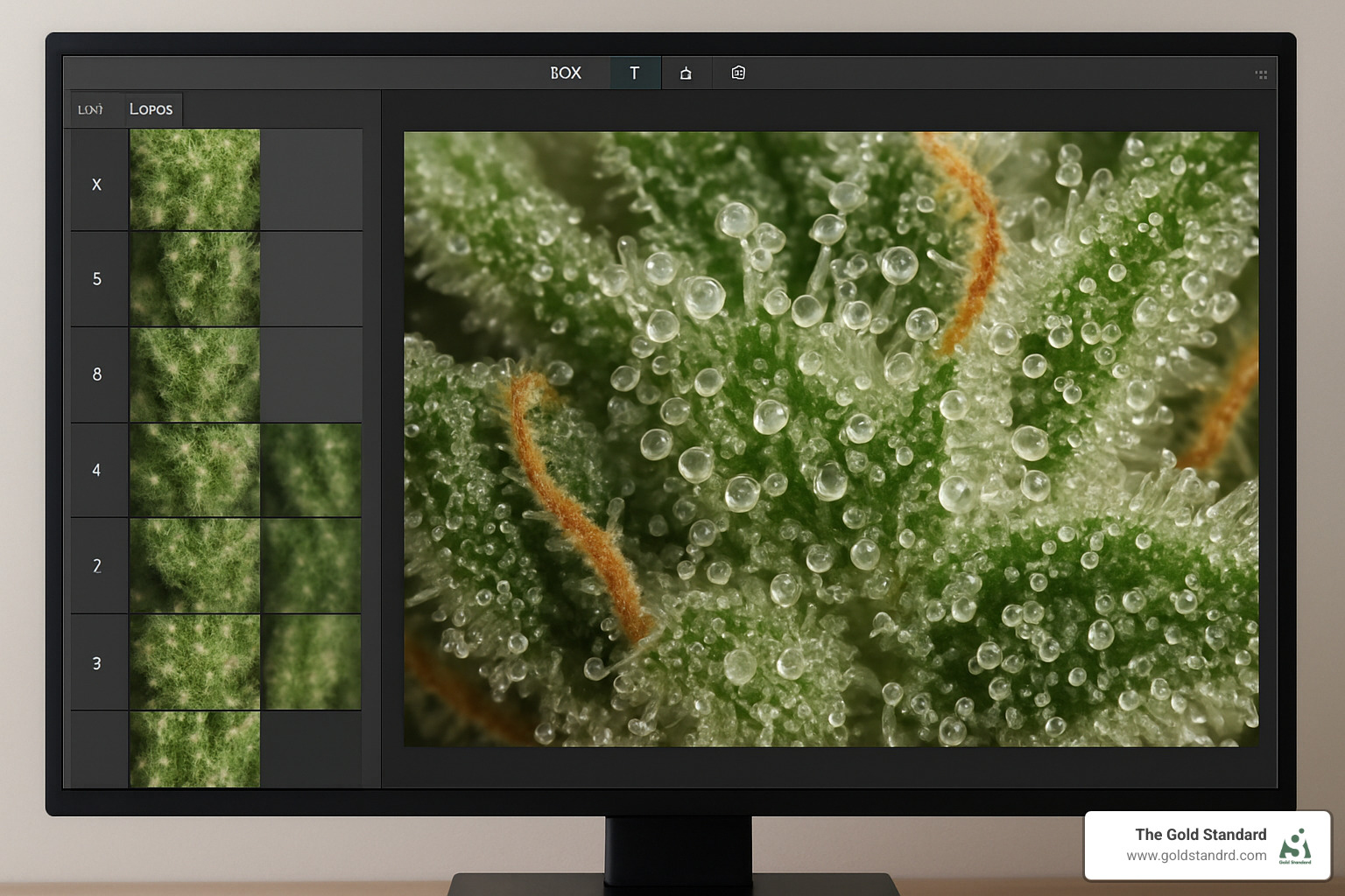 focus stacking software screen showing multiple cannabis macro images being combined - cannabis macro
