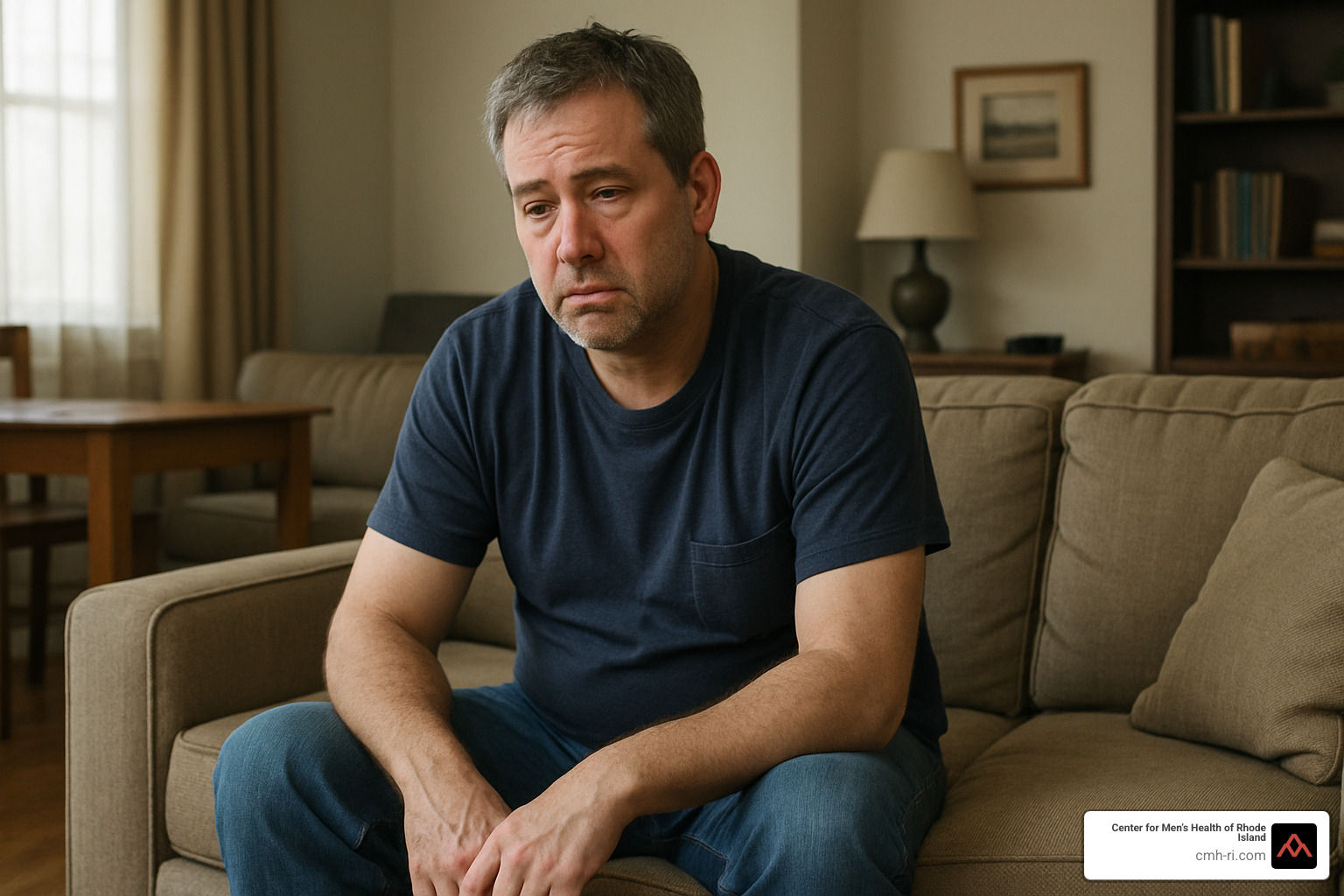 Middle-aged man looking tired and lacking energy - testosterone therapy ri
