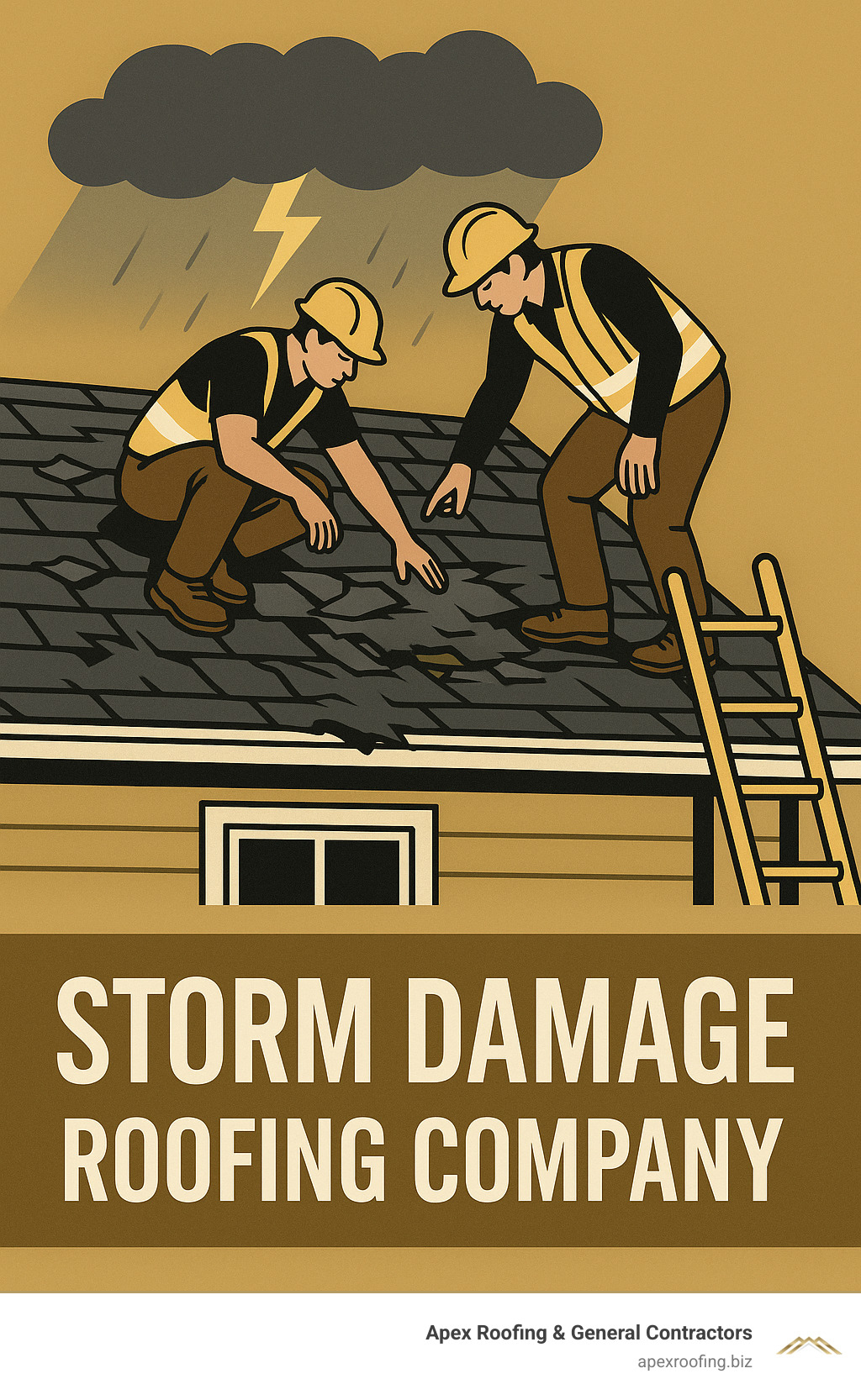 Professional roofing crew inspecting storm damage on a residential roof - storm damage roofing company - storm damage roofing company infographic 