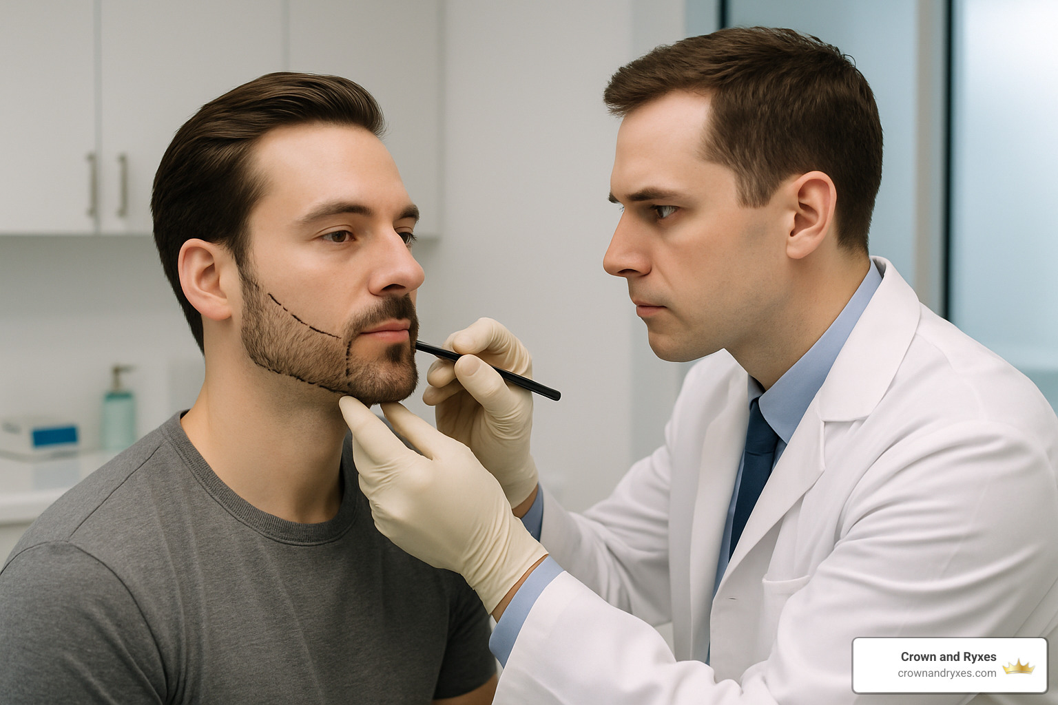 surgeon designing beard pattern on patient's face - what are beard implants