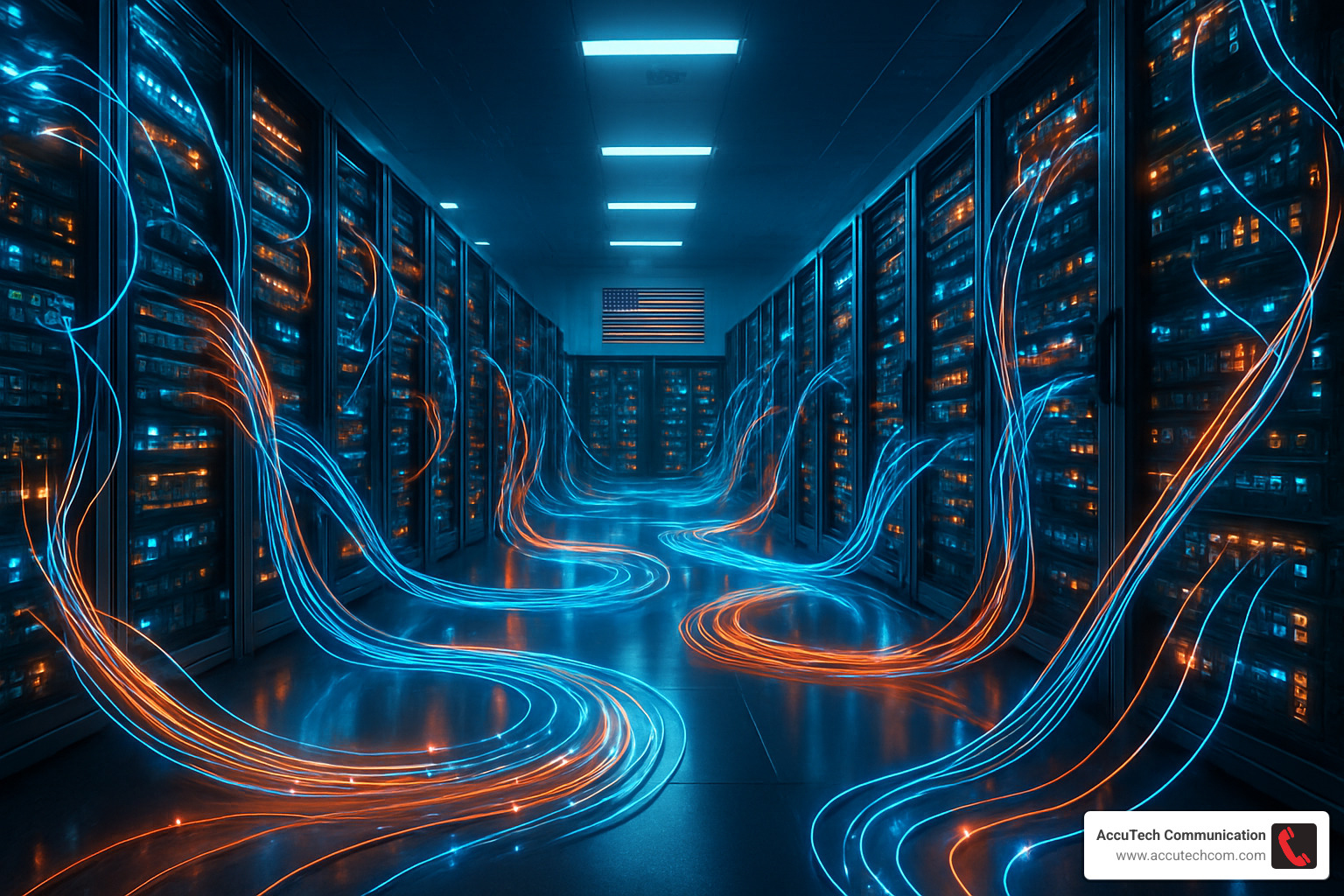 futuristic fiber optic data center with multiple connections - fiber optic cable in computer network