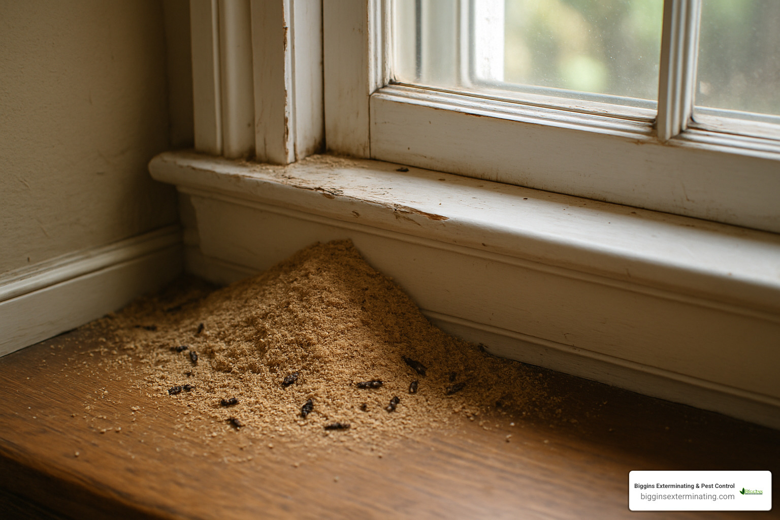 frass below window frame - ant exterminator lexington ma
