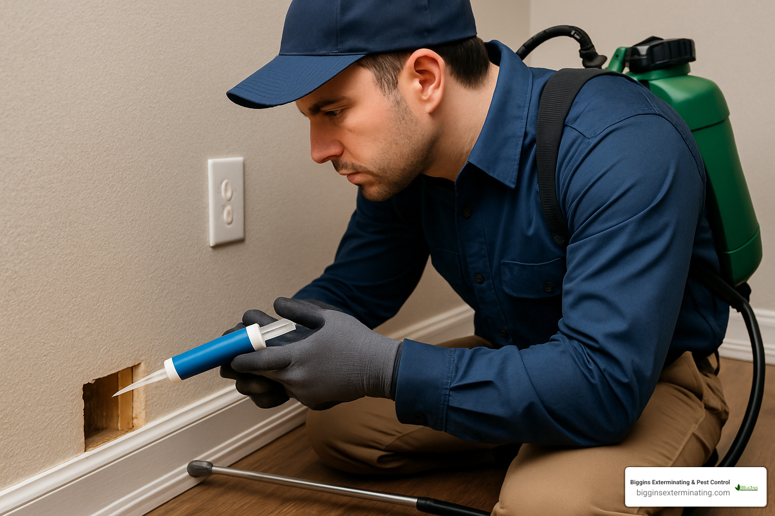 technician placing bait in wall void - ant exterminator lexington ma