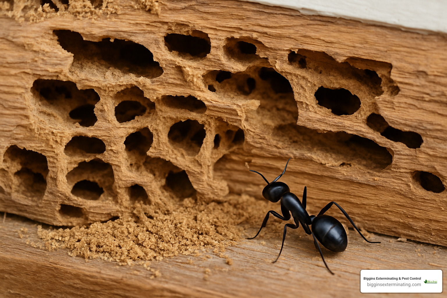 carpenter ant damage in sill plate - ant exterminator lexington ma