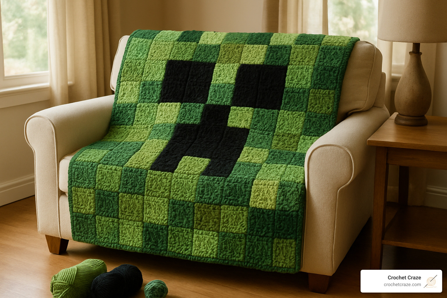 minecraft creeper blanket - minecraft knitting patterns