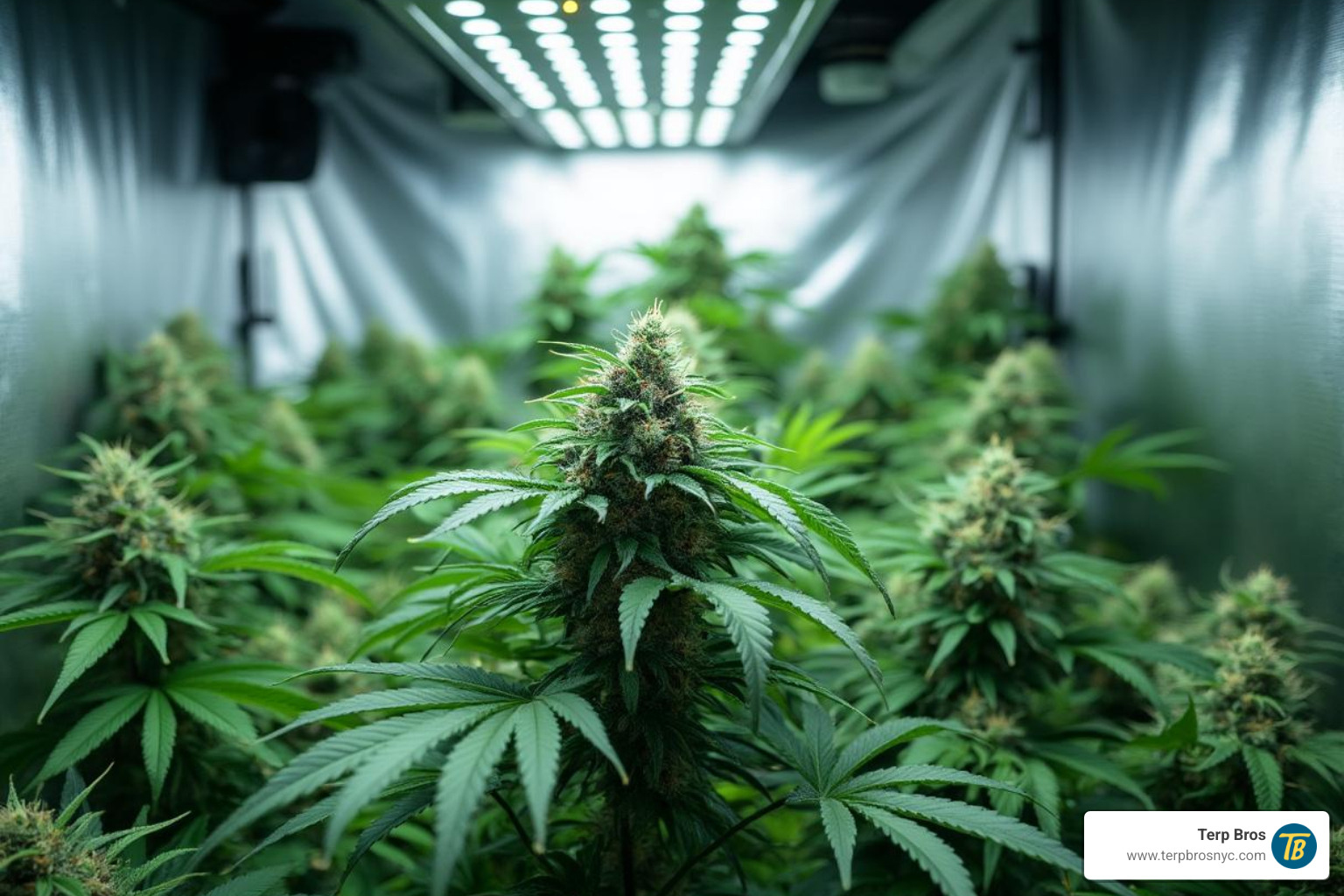 indoor grow setup with grape gas plants in flowering stage - grape gas strain