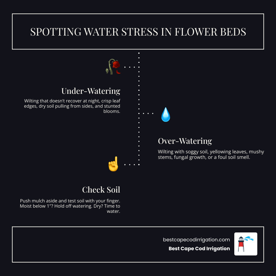 signs of under and over watering in plants - flower bed watering solutions infographic infographic-line-3-steps-dark