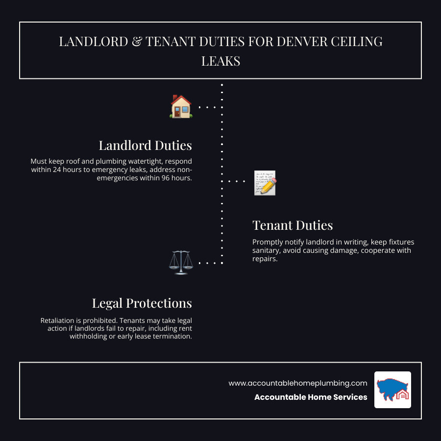 Comparison of landlord and tenant responsibilities under Colorado law - ceiling leak repair landlord denver infographic infographic-line-3-steps-dark