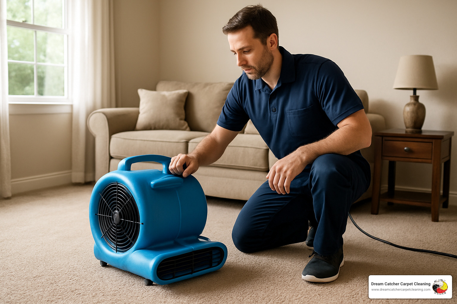 air mover used for quick-drying after carpet cleaning - dirt extraction carpet & upholstery cleaning