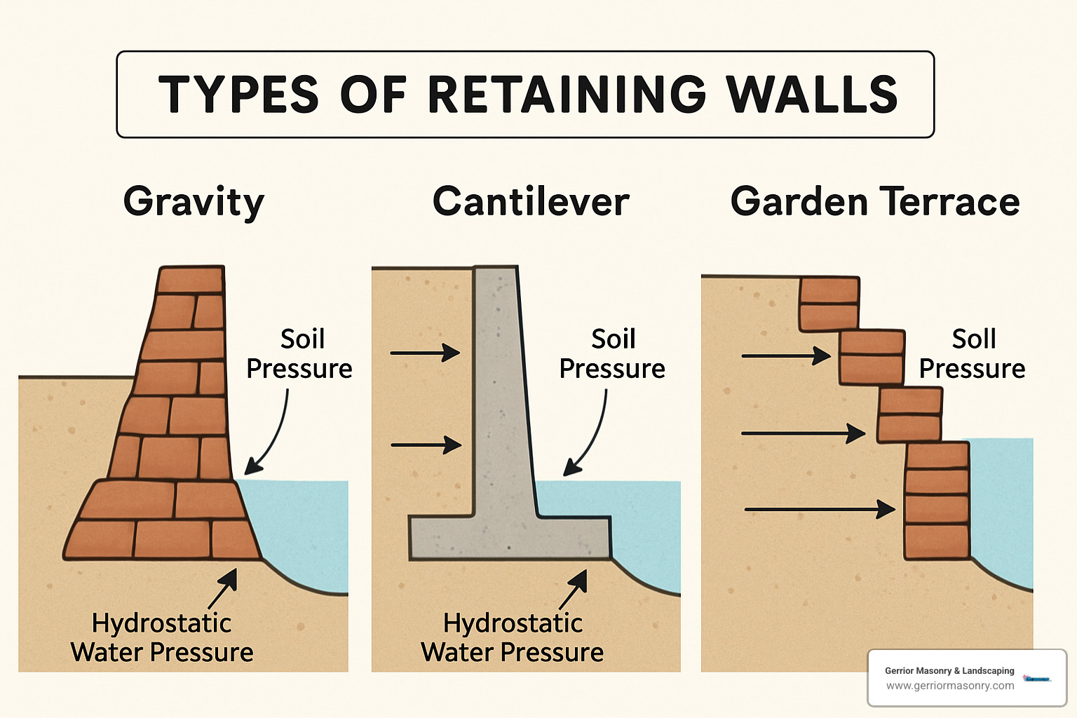 retaining wall types and forces diagram - retaining wall with french drain