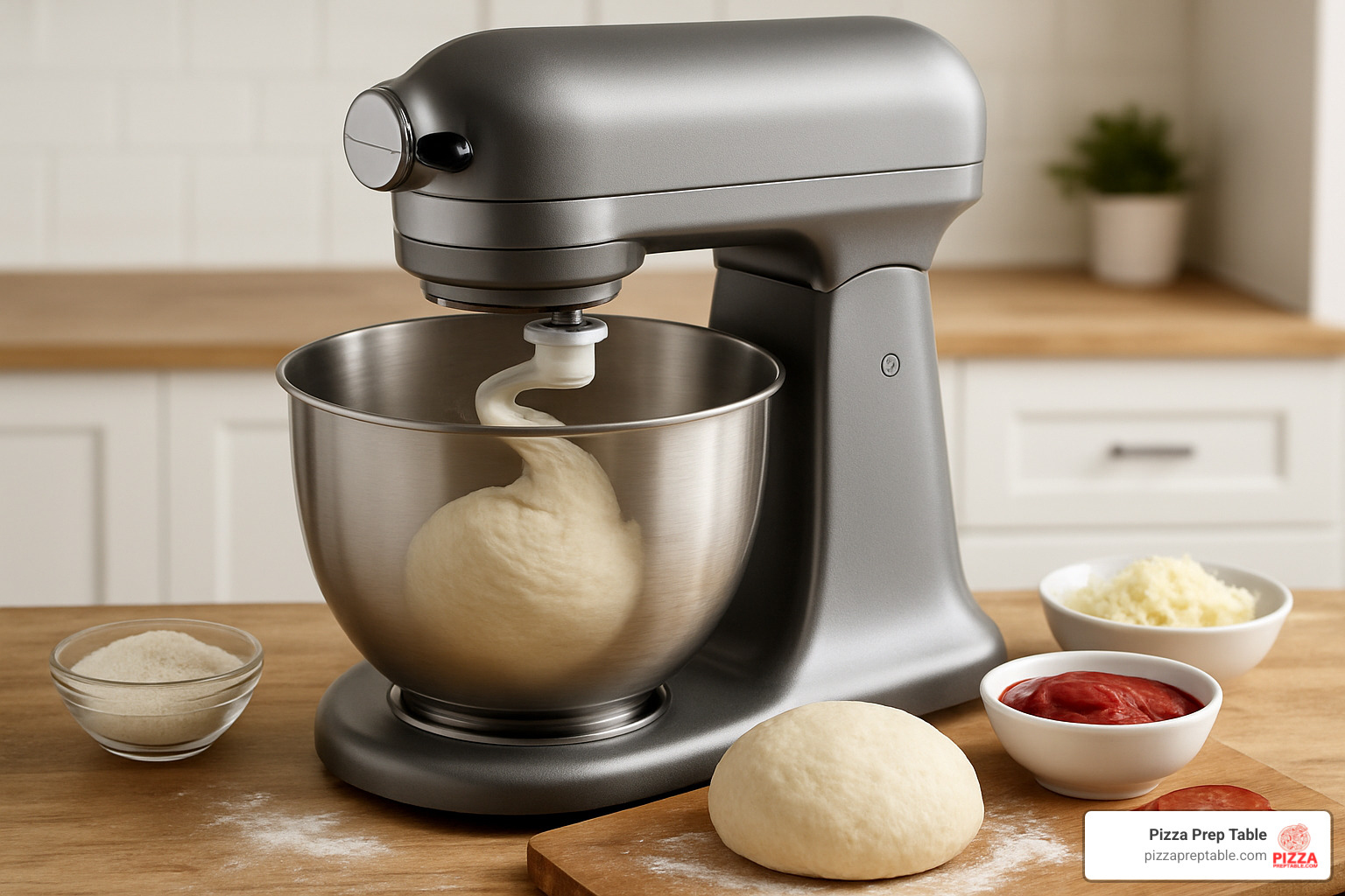 KitchenAid Artisan mixer kneading pizza dough - best stand mixer for pizza dough