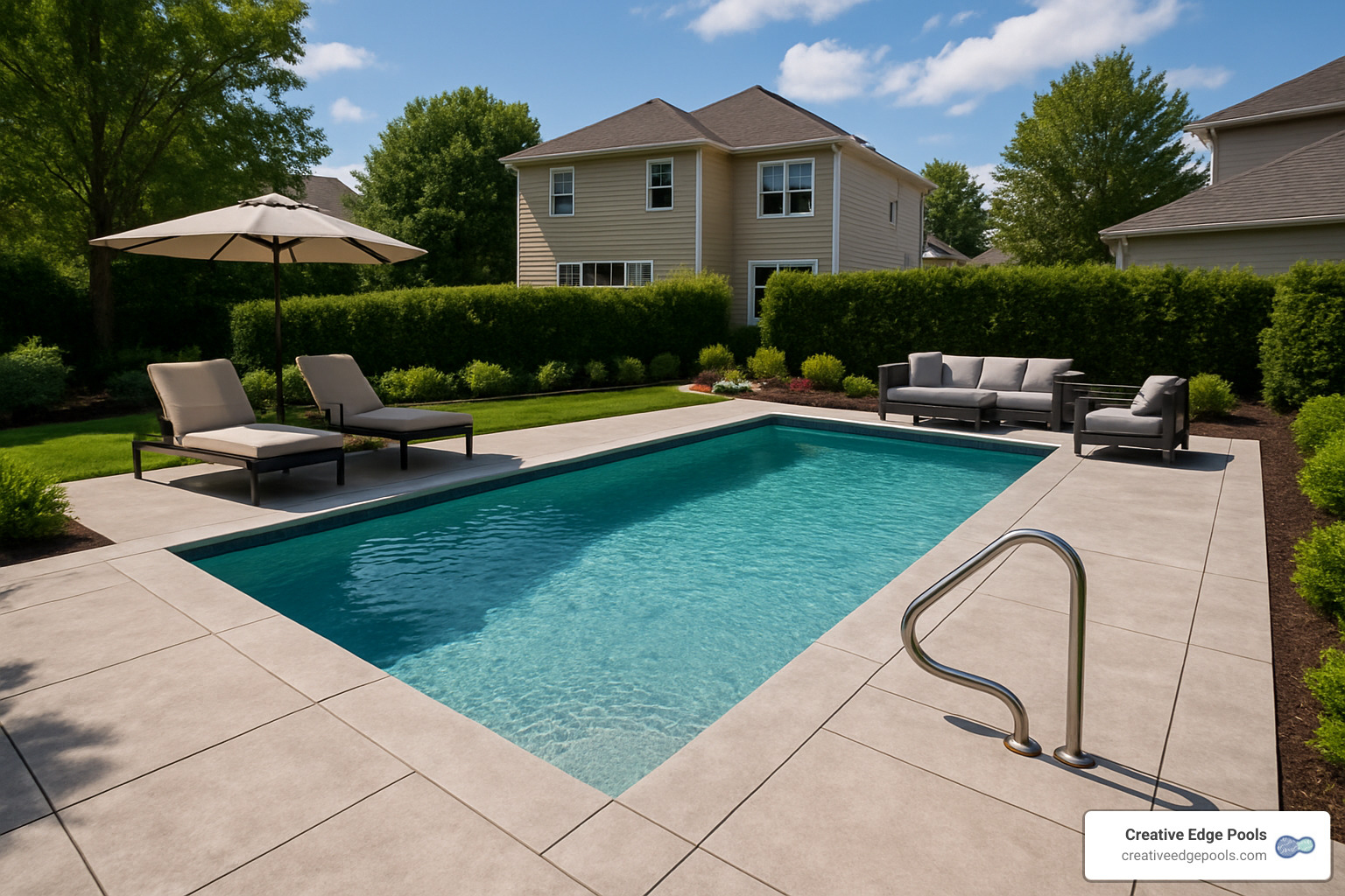Finished luxury gunite pool with newly installed decorative concrete deck - cost to remove and replace concrete pool deck