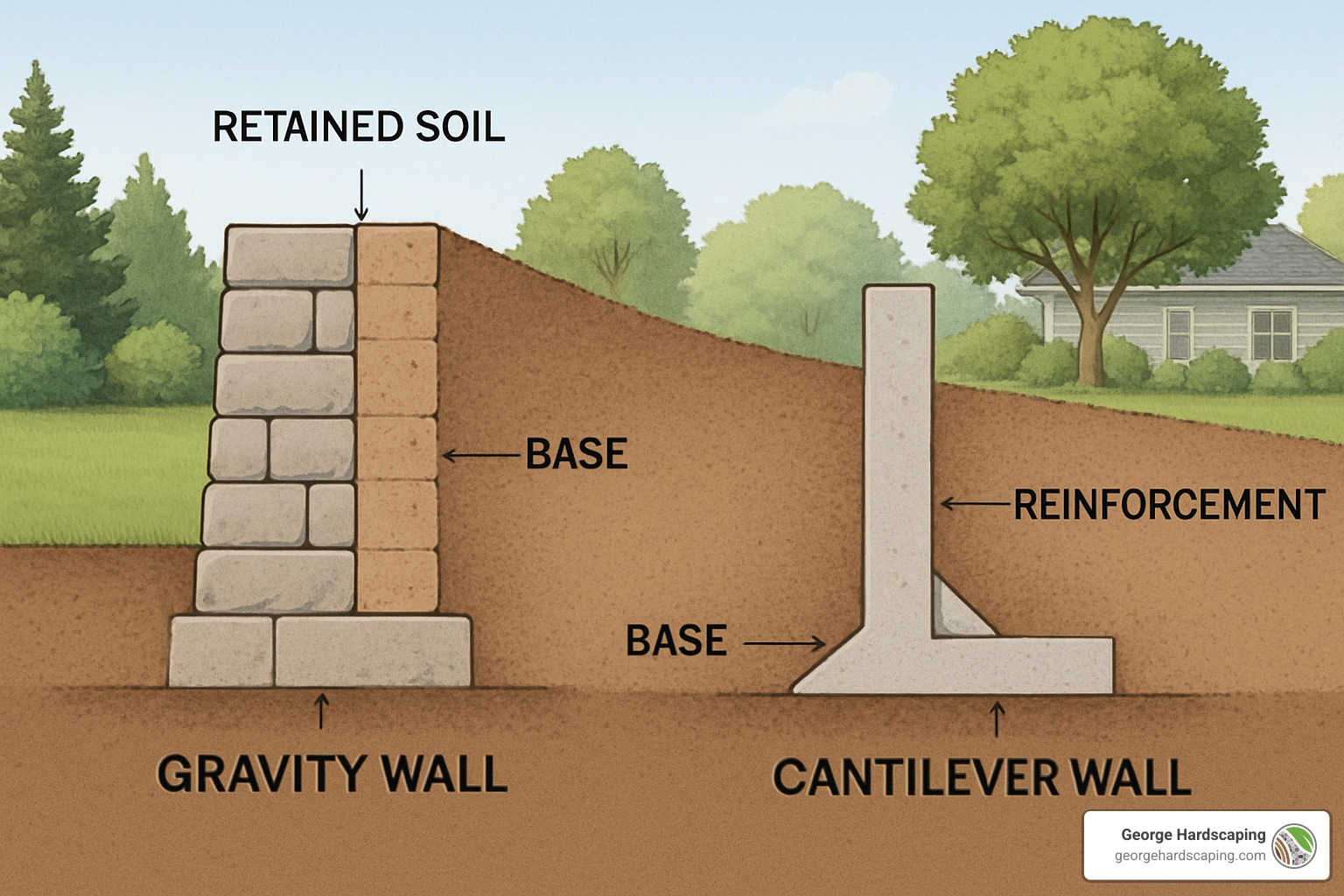 Different types of retaining walls including gravity and cantilever designs - Retaining Walls Installation