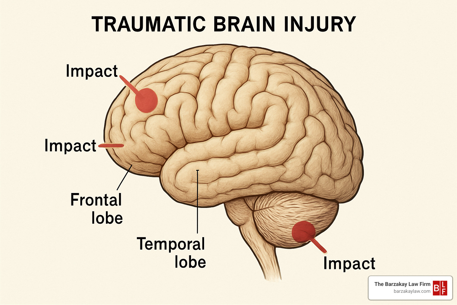 brain injury diagram showing impact and affected areas - brain injury lawyer near me