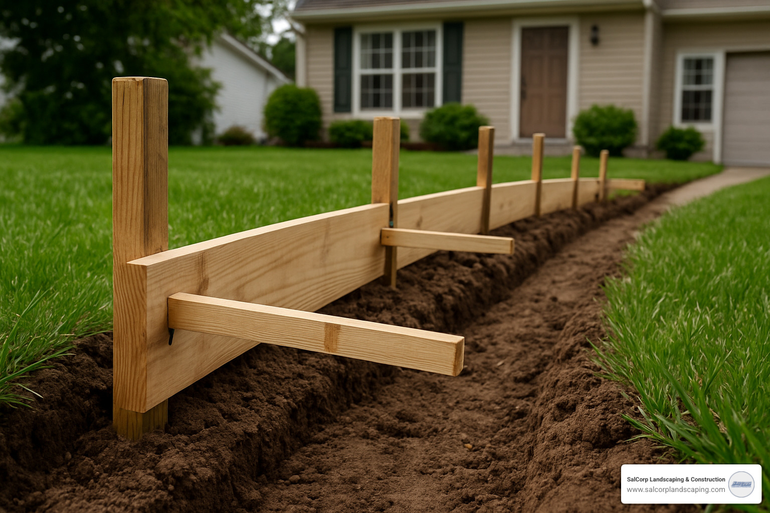concrete edging formwork with stakes and spacers - poured concrete lawn edging