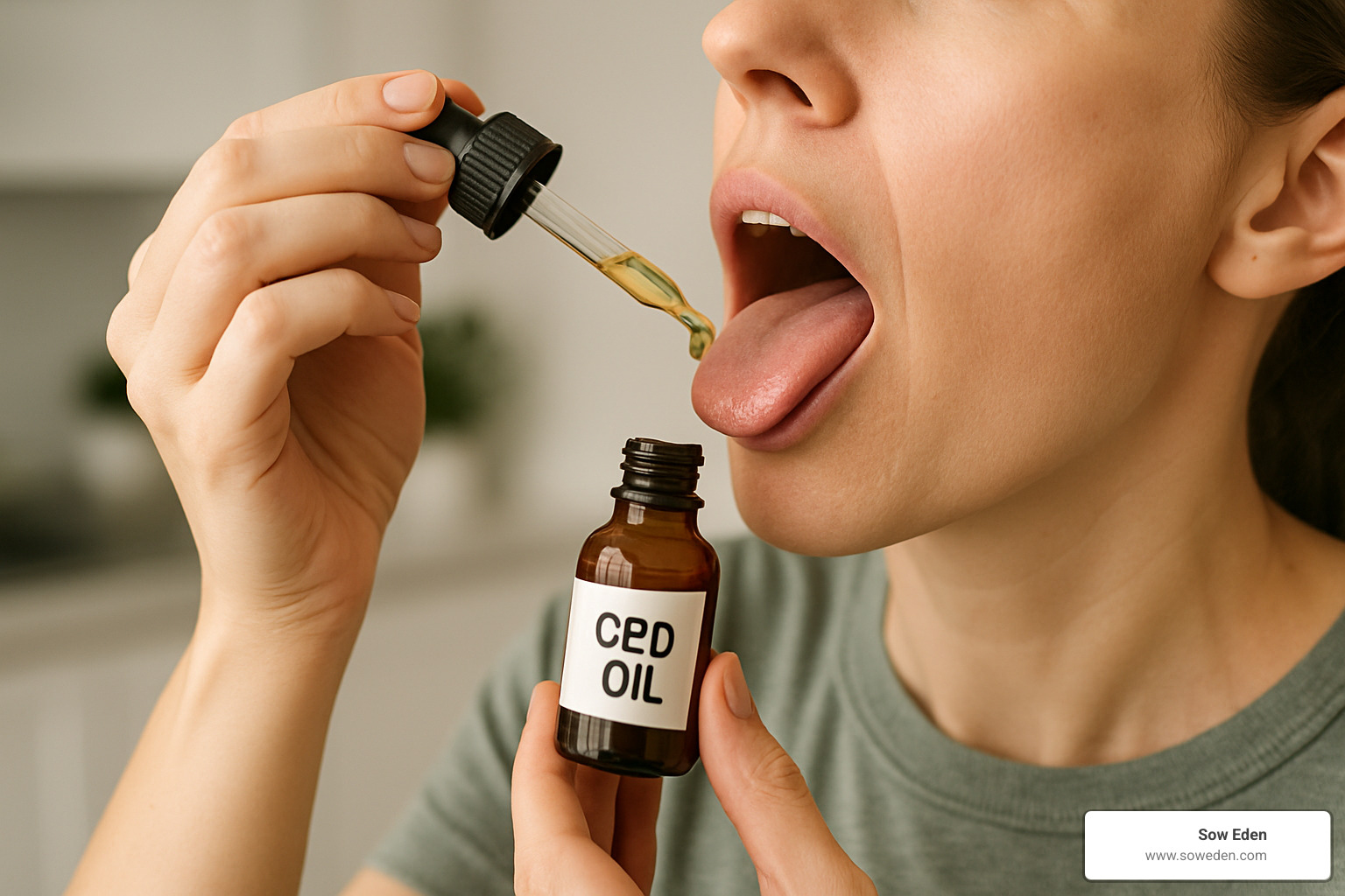 CBD oil dropper under tongue - cbd oil for focus