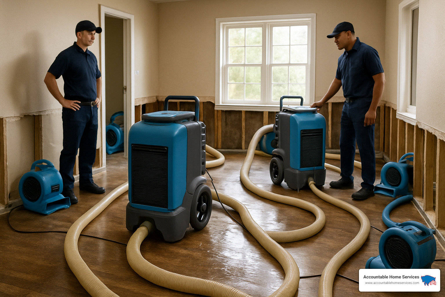 industrial dehumidifiers in action - Water damage service near me
