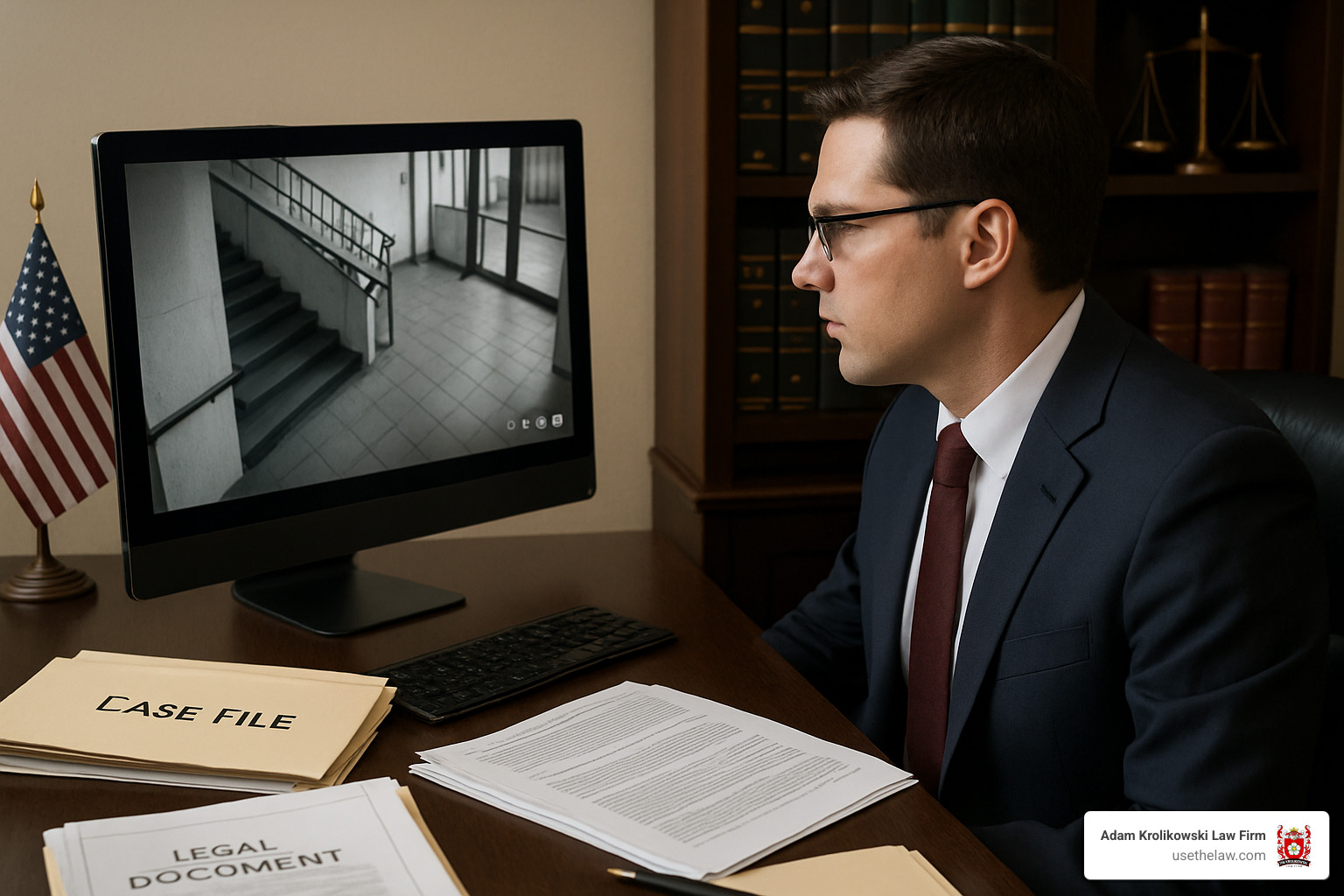 Attorney reviewing CCTV footage - California negligent security attorney