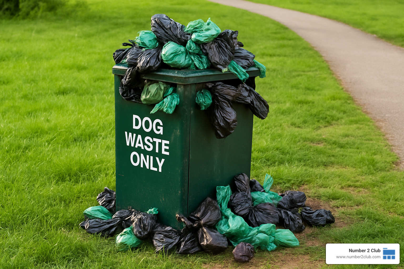 overflowing dog waste bin in a park - commercial dog waste removal