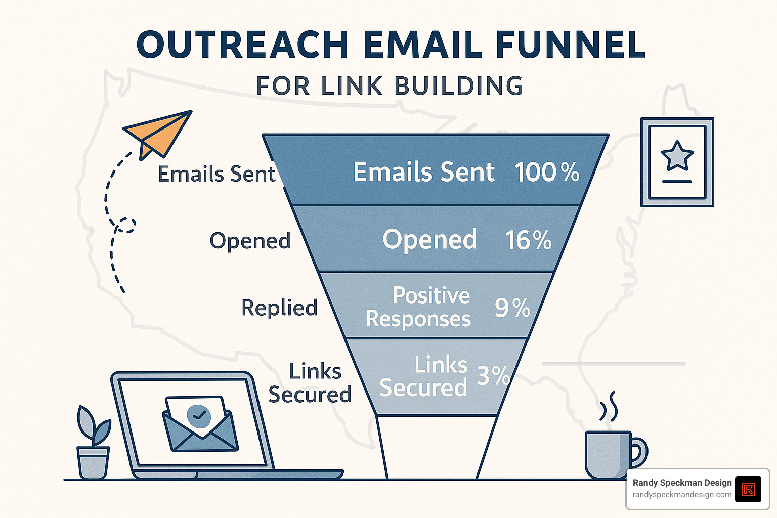 outreach email funnel showing conversion rates - affordable white hat link building service