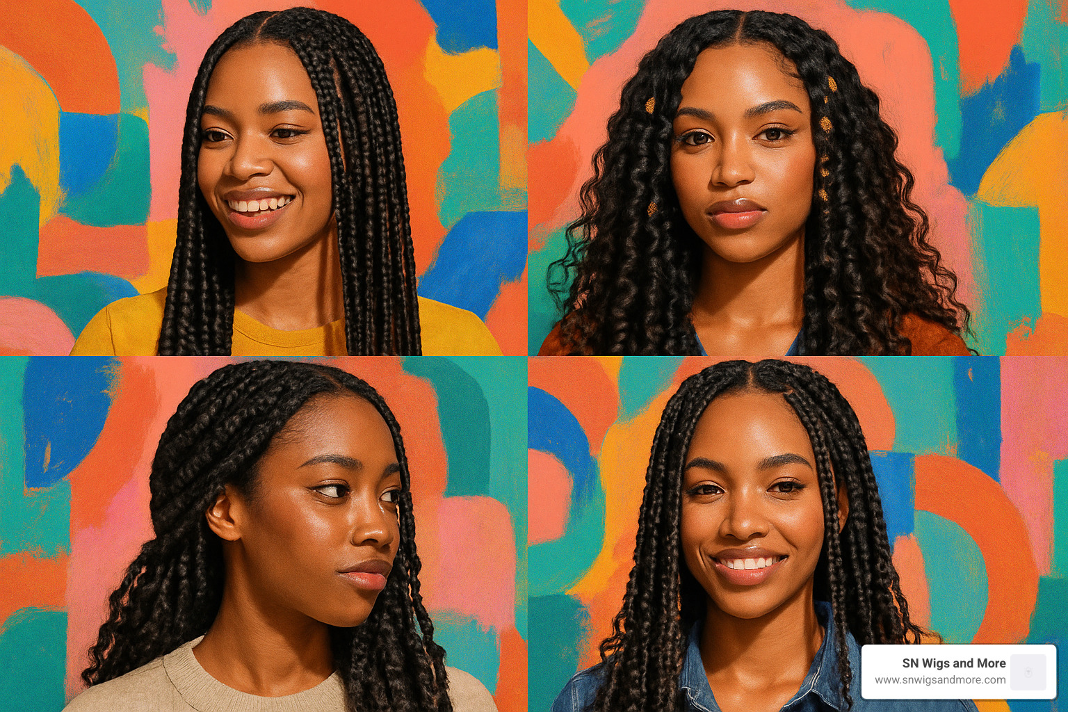 collage of trending braid styles including knotless box braids, goddess braids, and twists - braids and natural hair