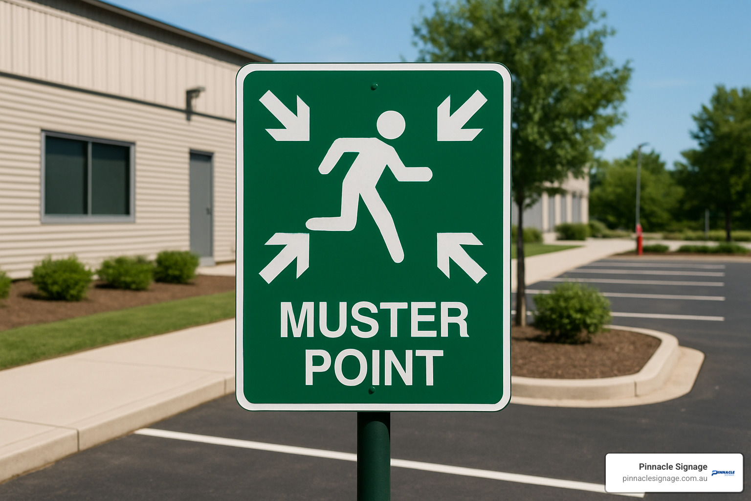 outdoor muster point sign placement - safety signs and symbols in the workplace muster point