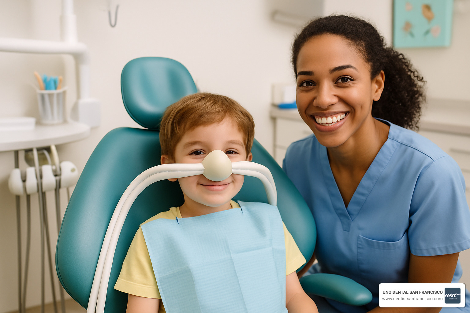 child receiving nitrous oxide sedation at dental office - childrens dentist near me