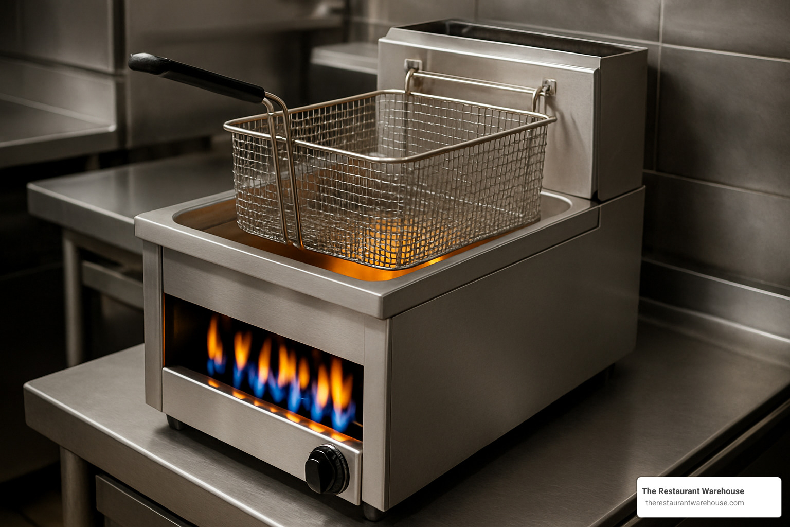gas countertop fryer with flames visible - commercial countertop fryers