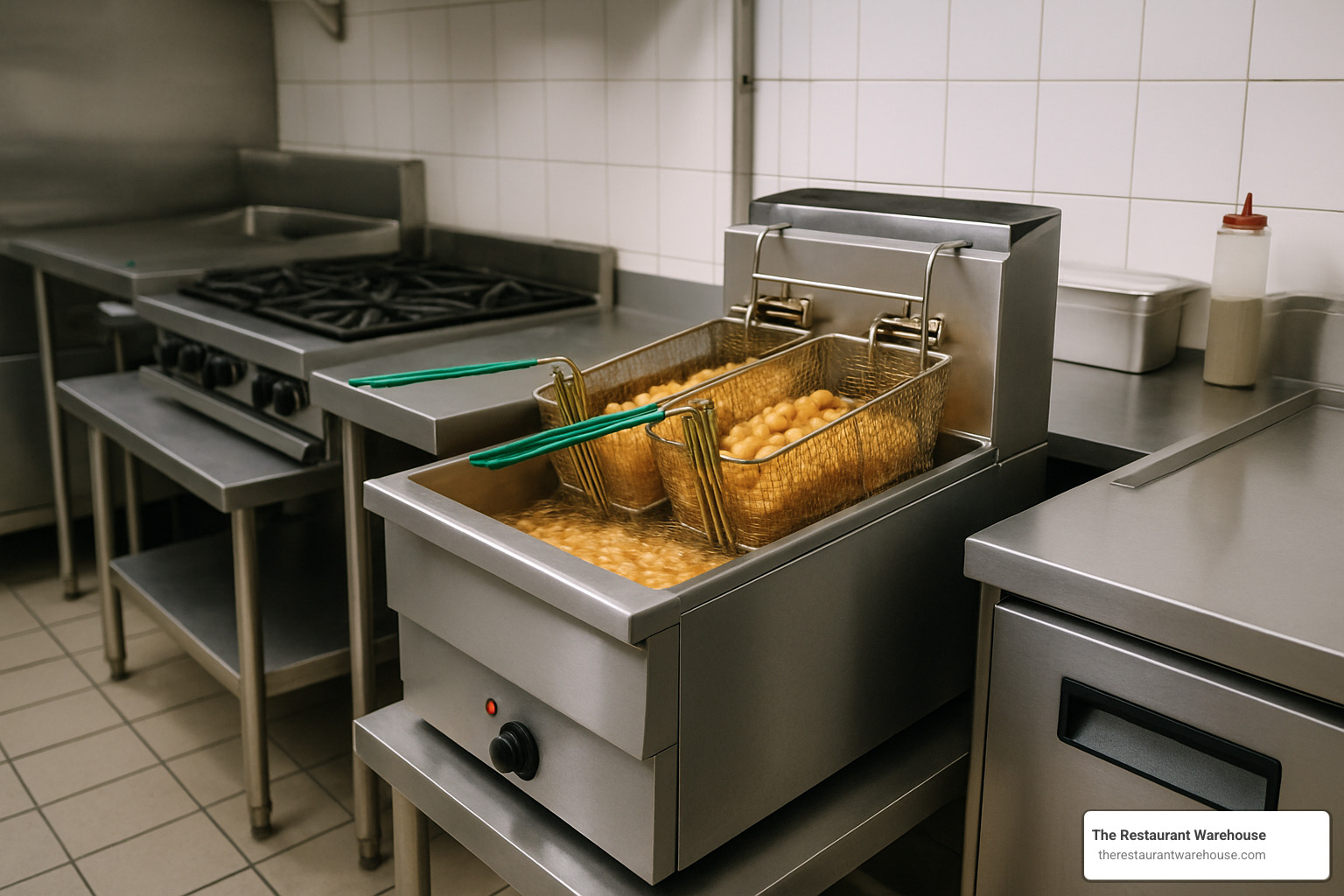 commercial kitchen with countertop fryer in small space - commercial countertop fryers