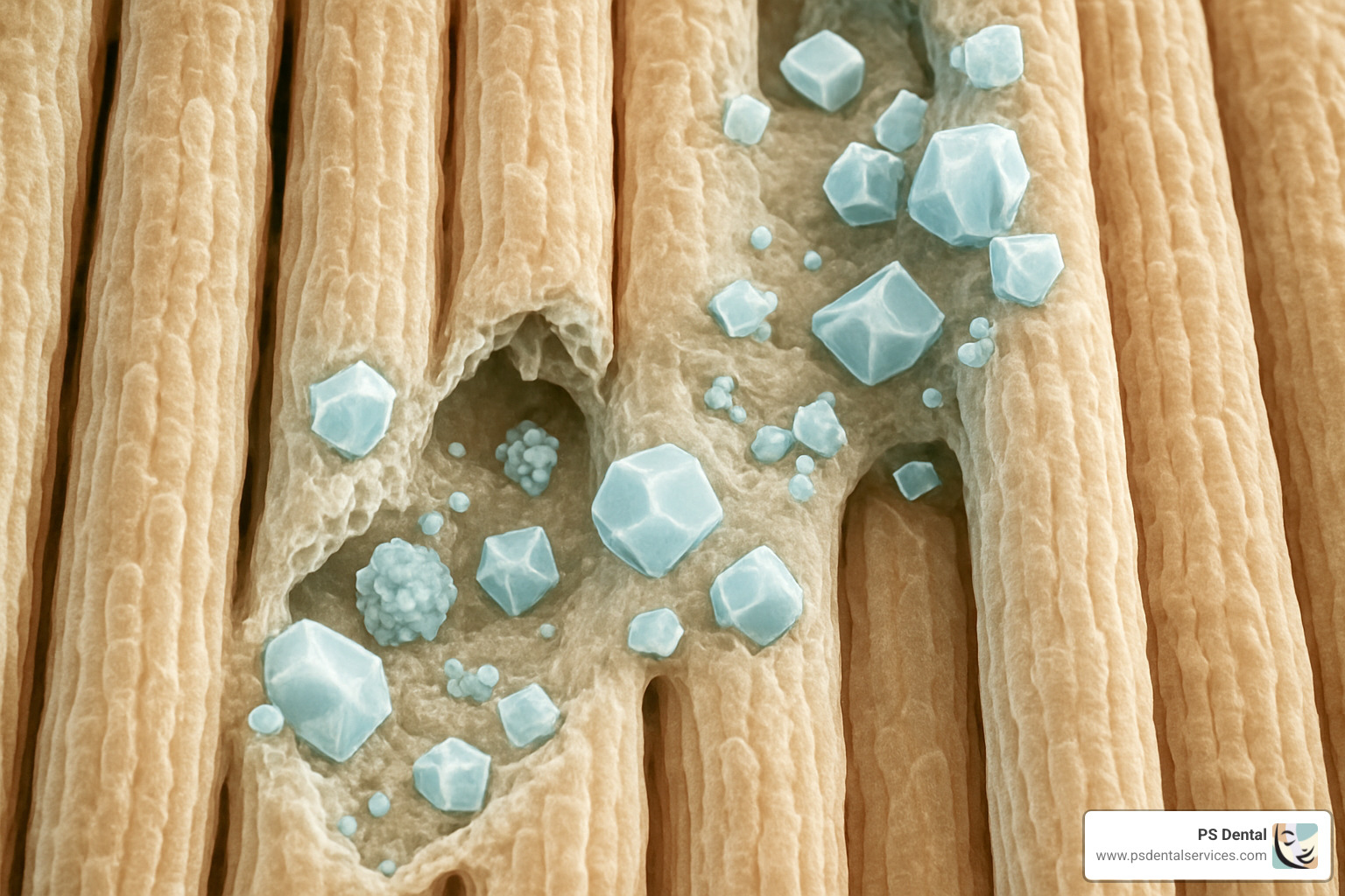 Microscopic view of tooth enamel showing remineralization process - how to restore cavity naturally