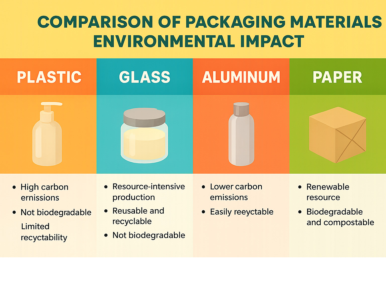 Comparison of packaging materials environmental impact - zero waste vegan skincare infographic 