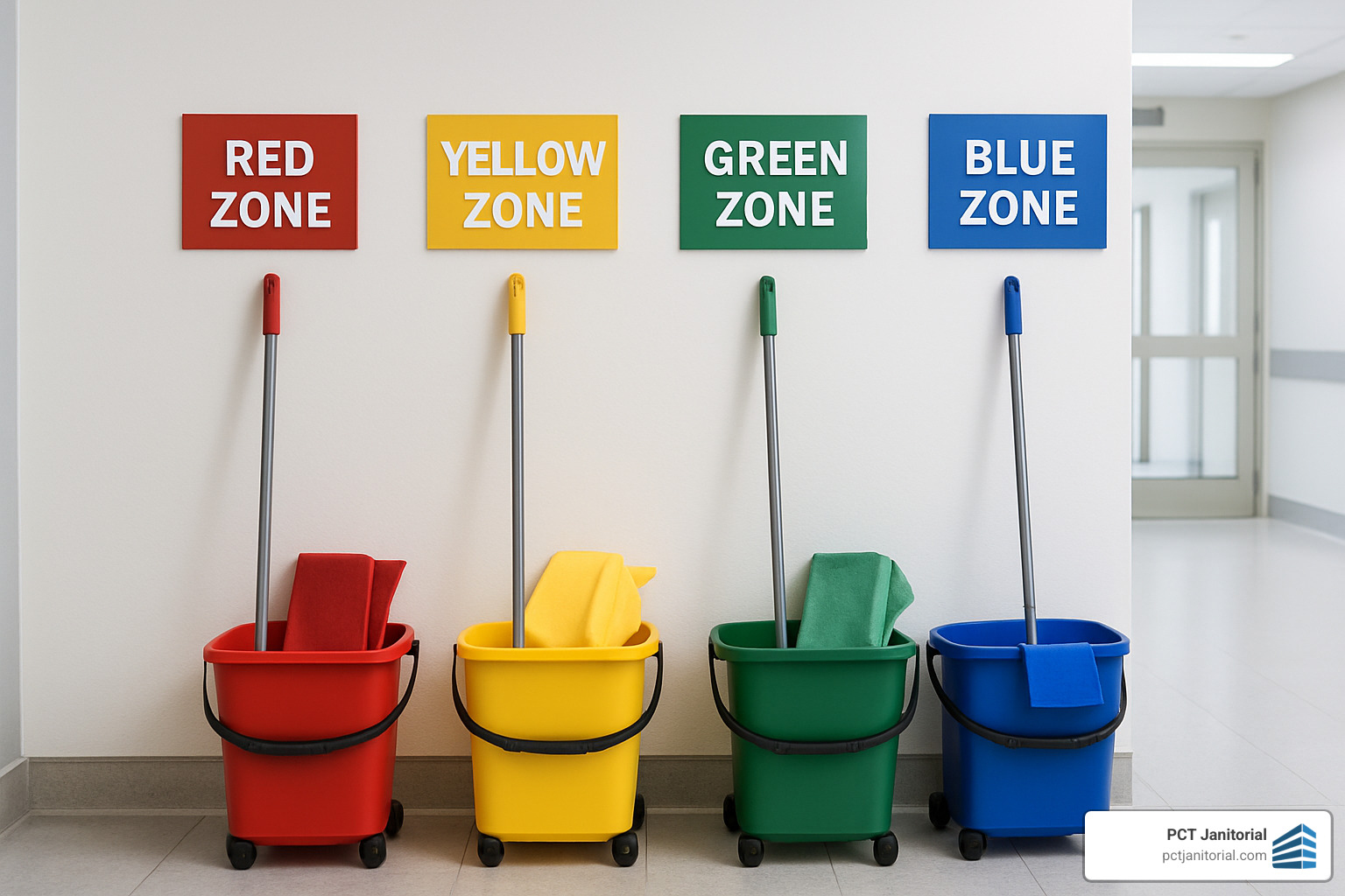 color-coded cleaning tools - healthcare facility cleaning