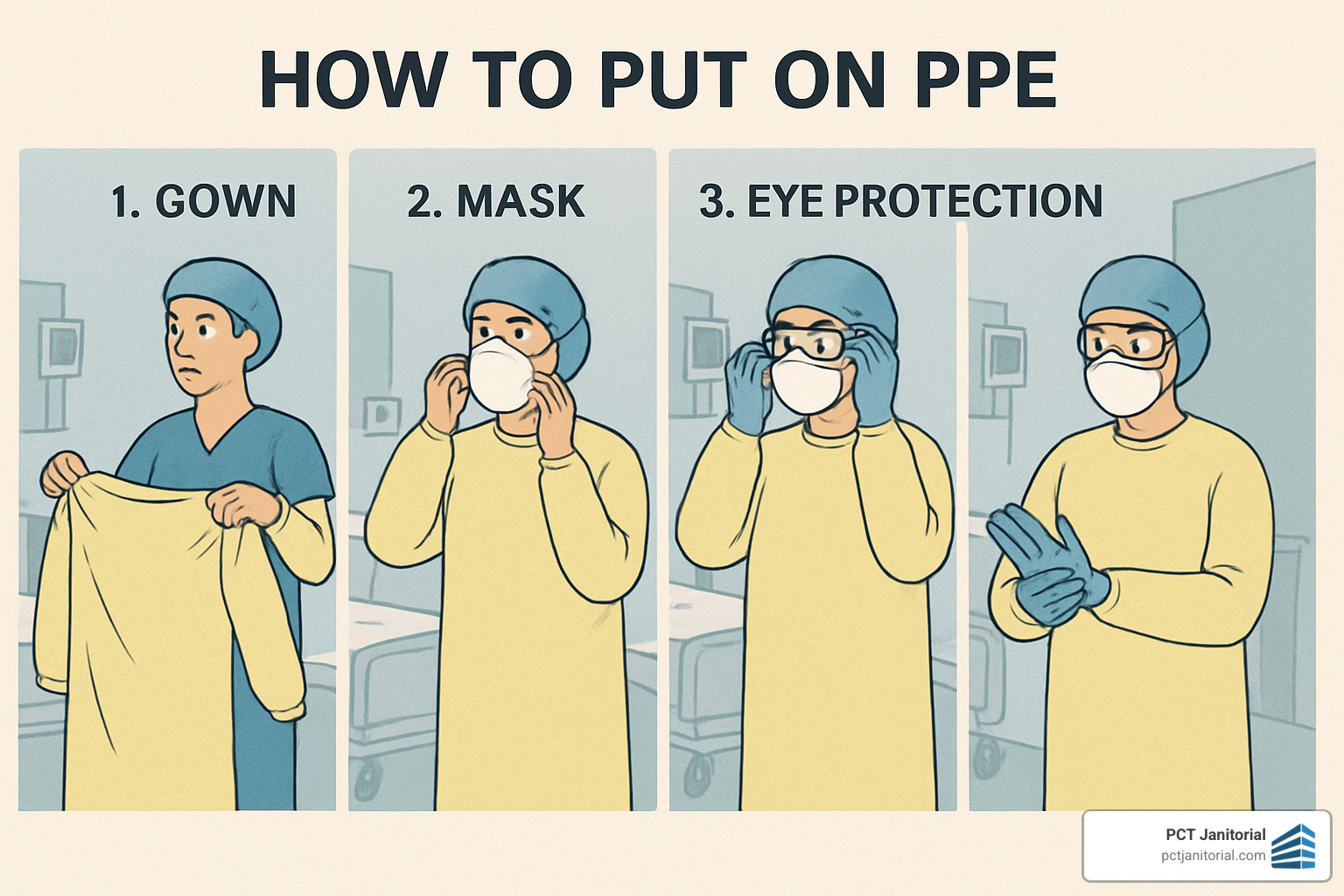 PPE donning sequence - healthcare facility cleaning