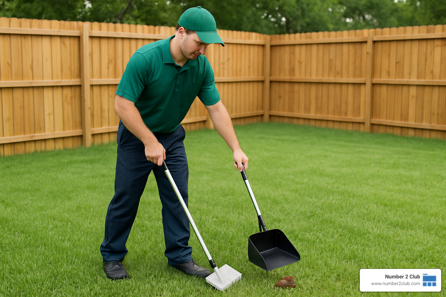 professional poop scooper at work in yard - professional poop scoopers
