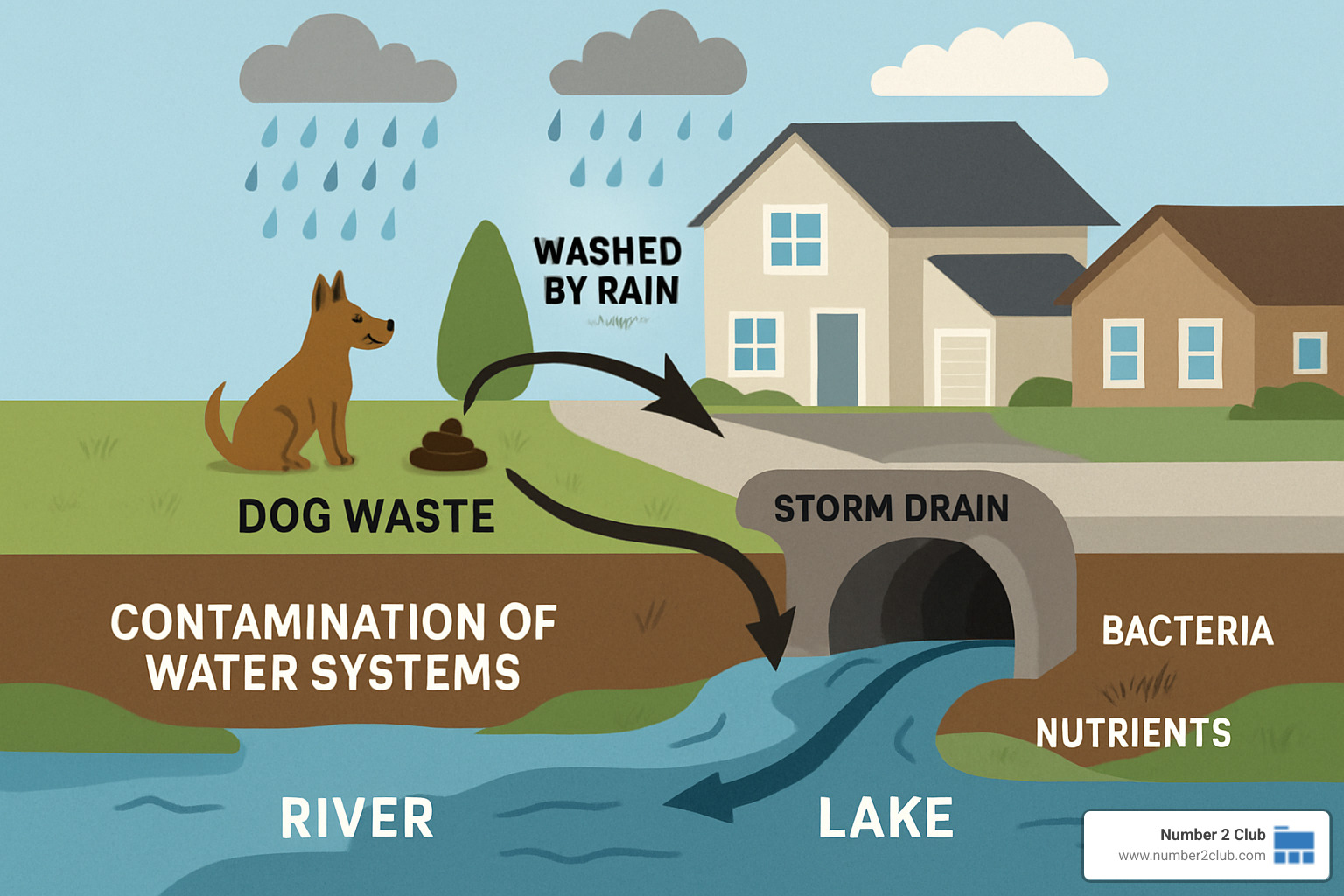watershed contamination diagram showing how dog waste affects water systems - professional poop scoopers