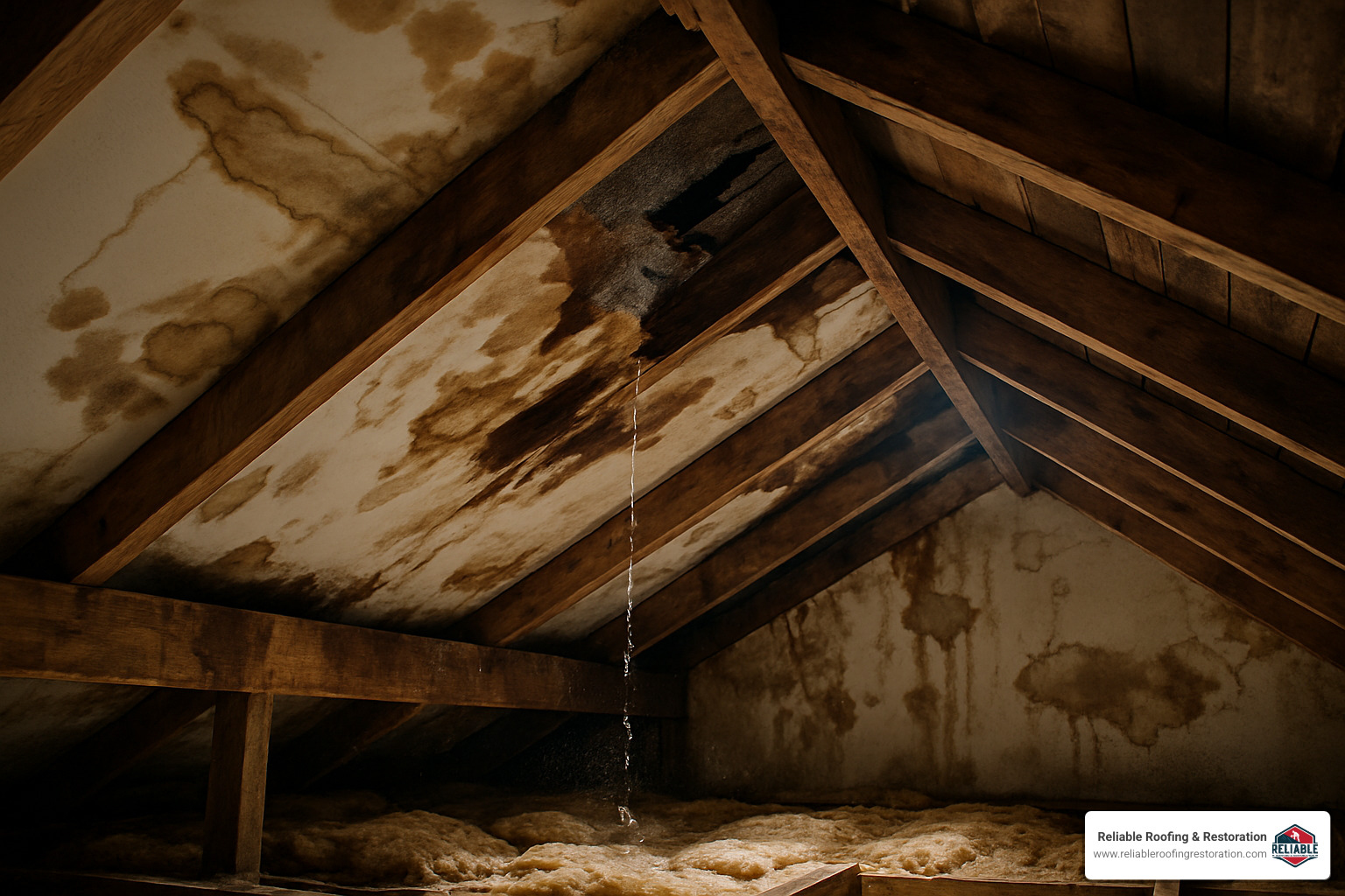 leaking attic with water damage - affordable roof repair cypress tx