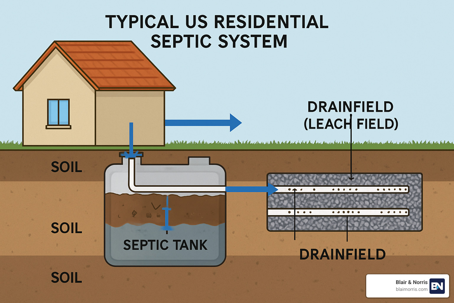 septic system diagram showing tank and drainfield - septic inspection