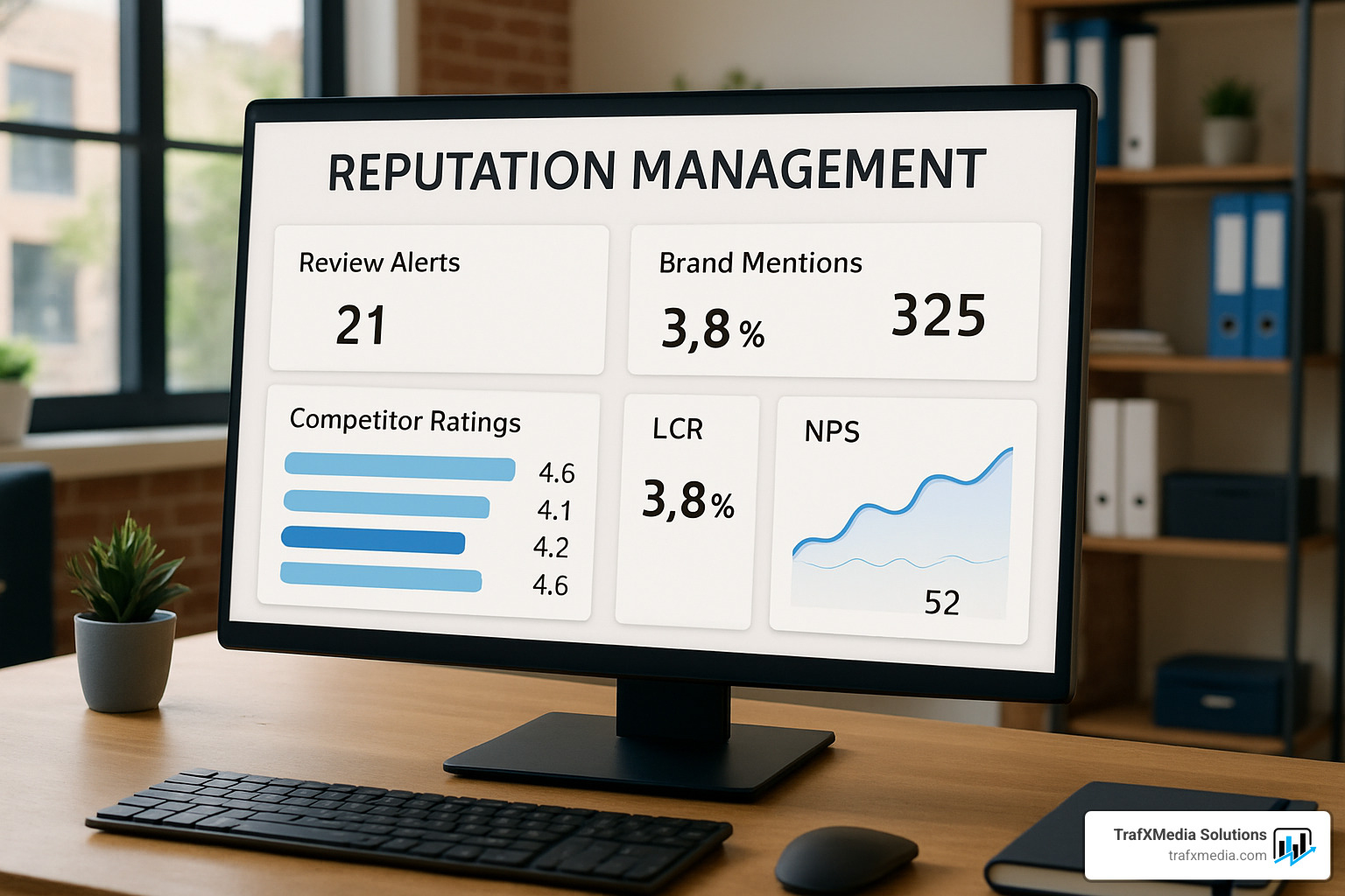 dashboard showing reputation management metrics and KPIs - local SEO reputation management