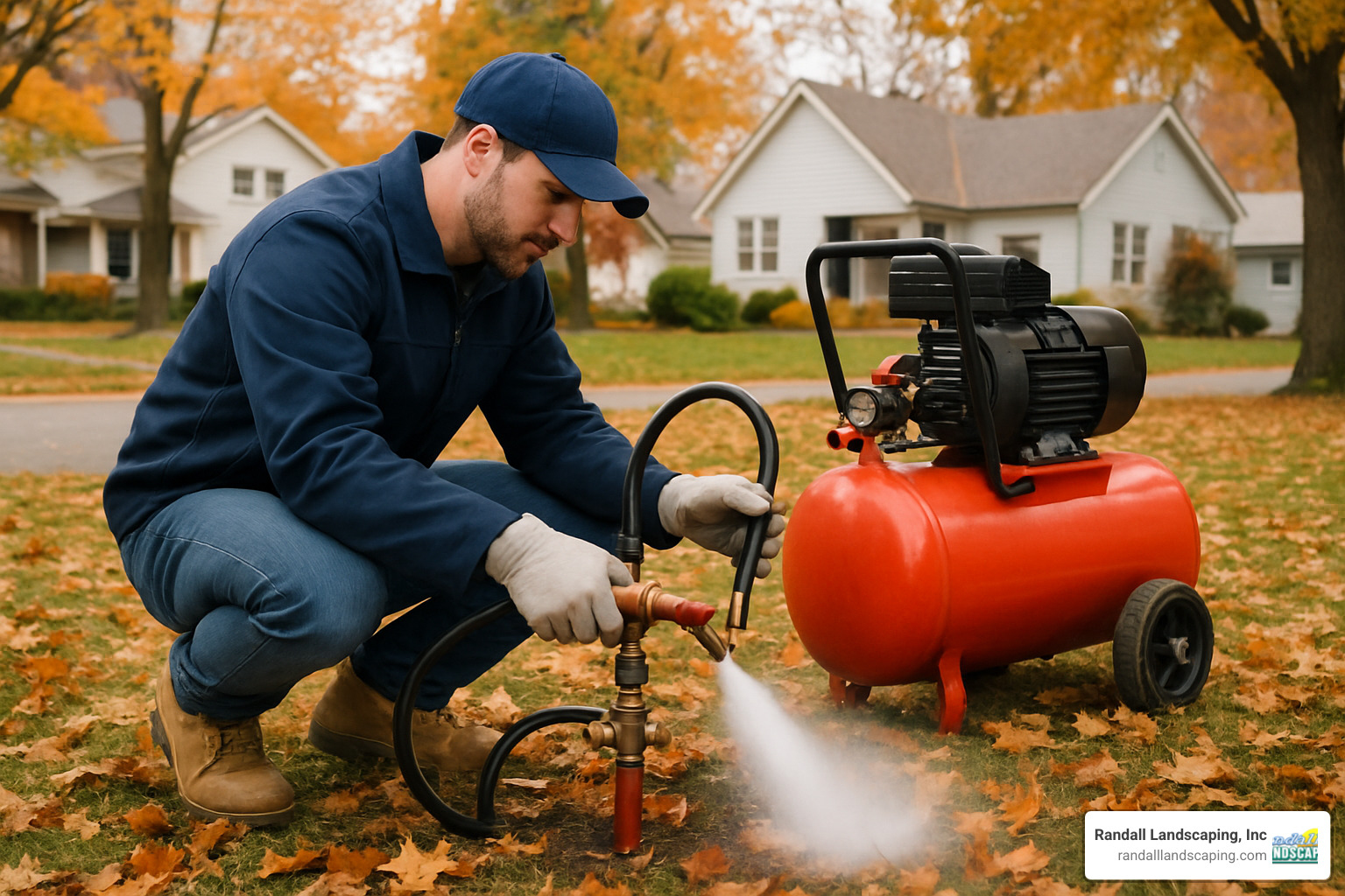 Sprinkler system winterization process with air compressor - professional sprinkler system installation