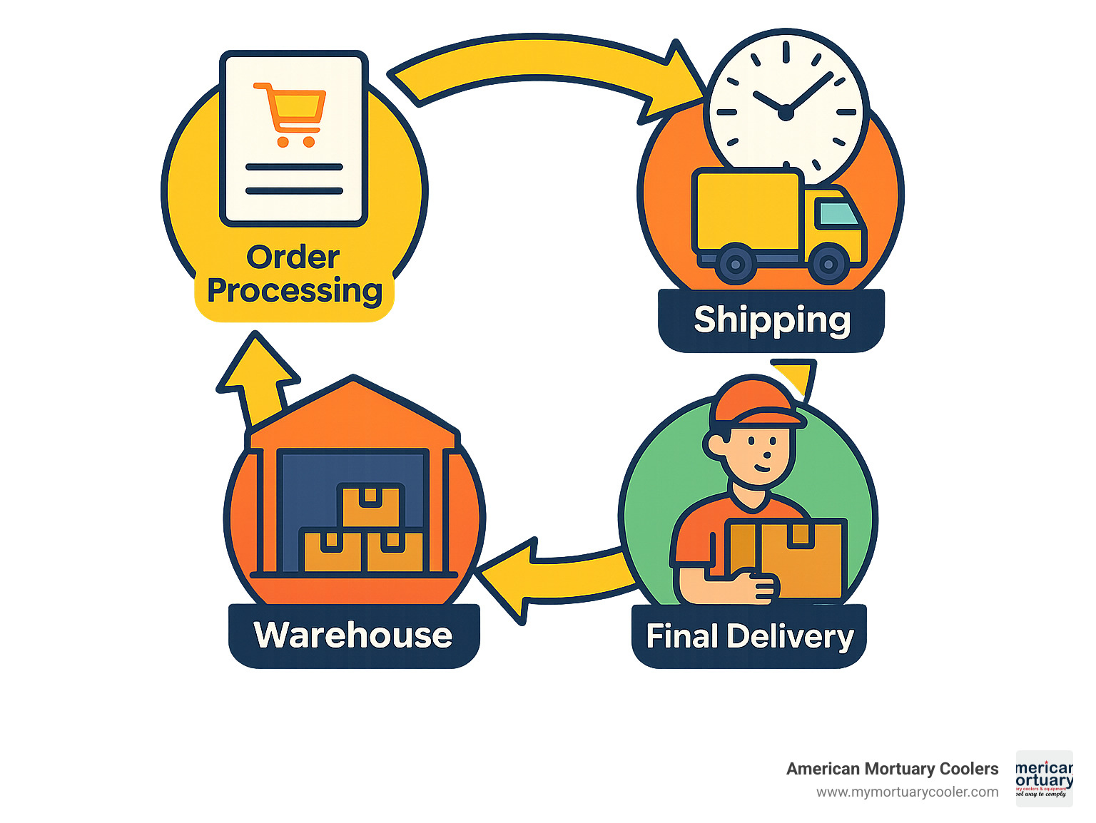 Delivery time lifecycle showing order processing, warehouse operations, shipping, and final delivery phases - What is the delivery time infographic 