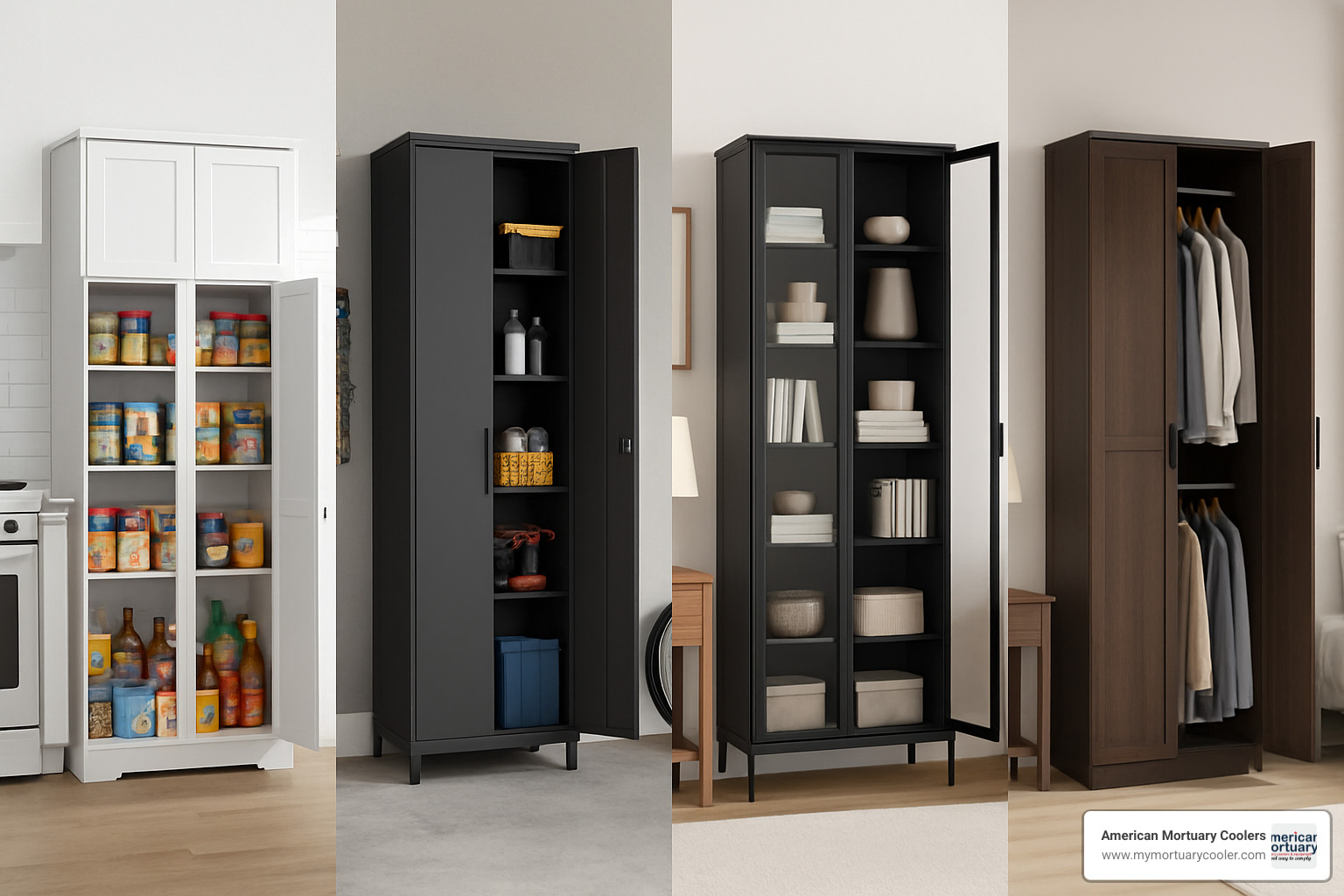 Different types of tall door cabinets including pantry, utility, display, and wardrobe styles - tall door cabinet