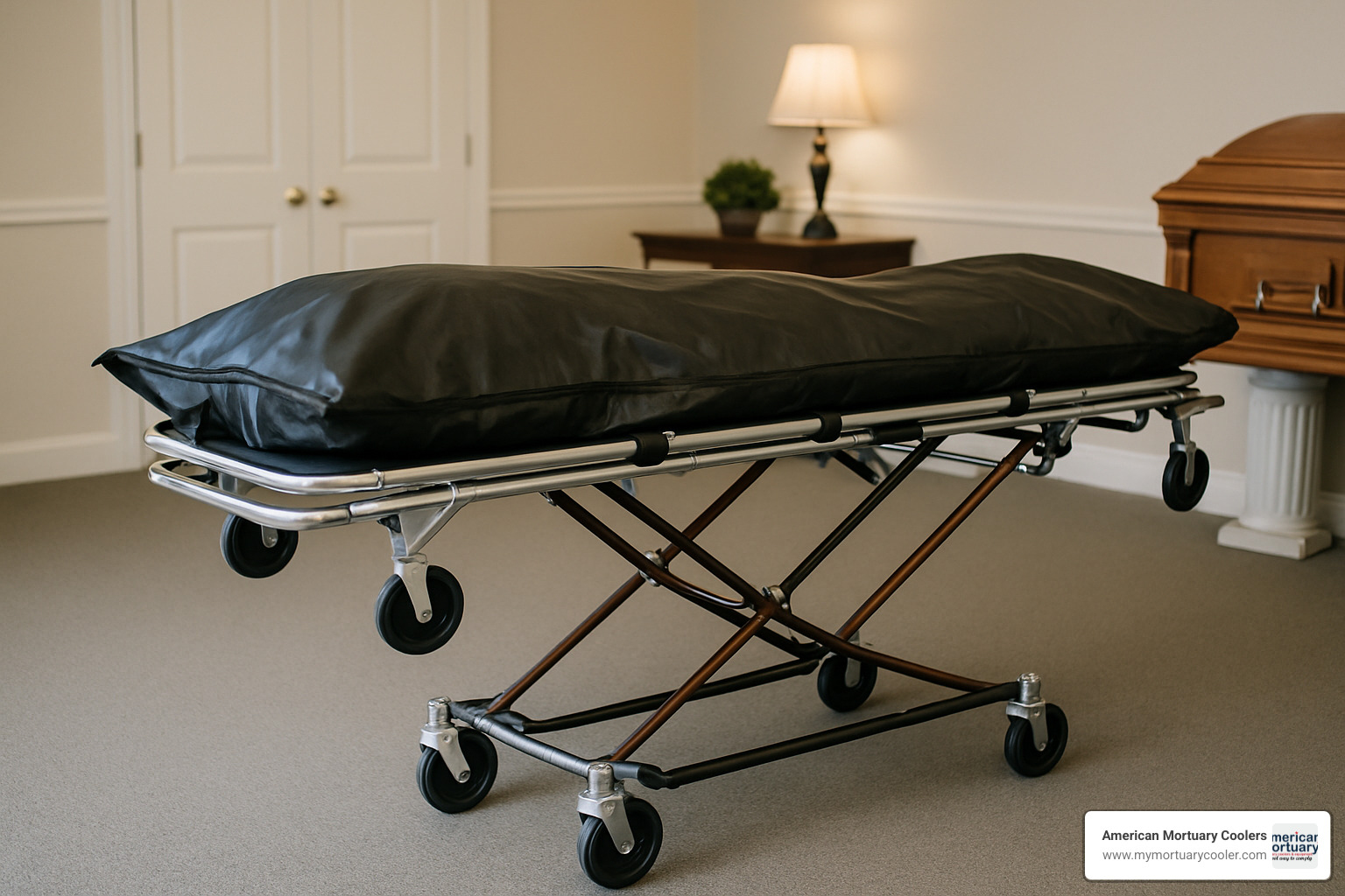 mortuary transport cot with body bag - what does a mortician do to the body