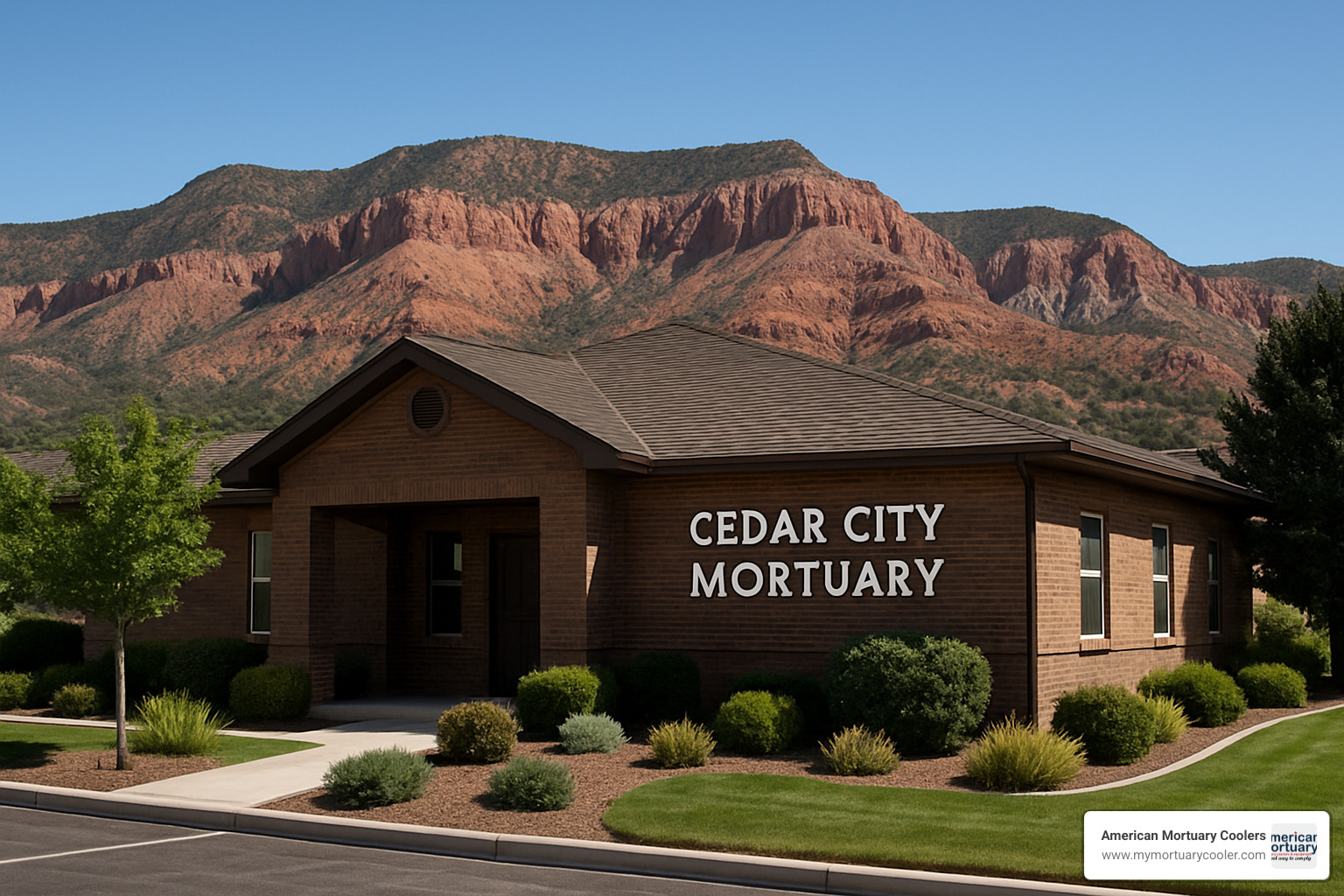 Cedar City mortuary building with mountain backdrop - affordable mortuary obituaries cedar city