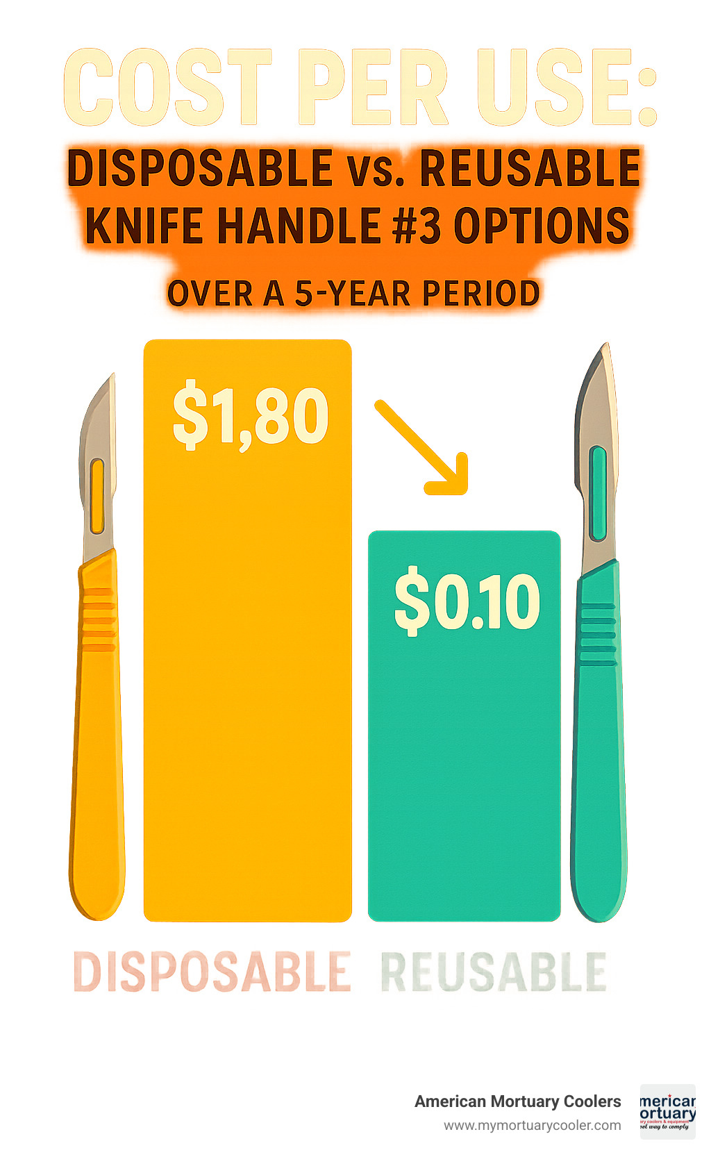 Statistical comparison of cost per use between disposable and reusable knife handle #3 options over a 5-year period - knife handle #3 infographic 